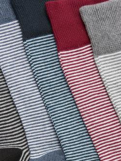 John Lewis Organic Cotton Rich Feeder Stripe Men's Socks, Pack of 5, Black/Blue/Dark Blue/Burgundy/Grey - view 2, Black/Blue/Dark Blue/Burgundy/Grey