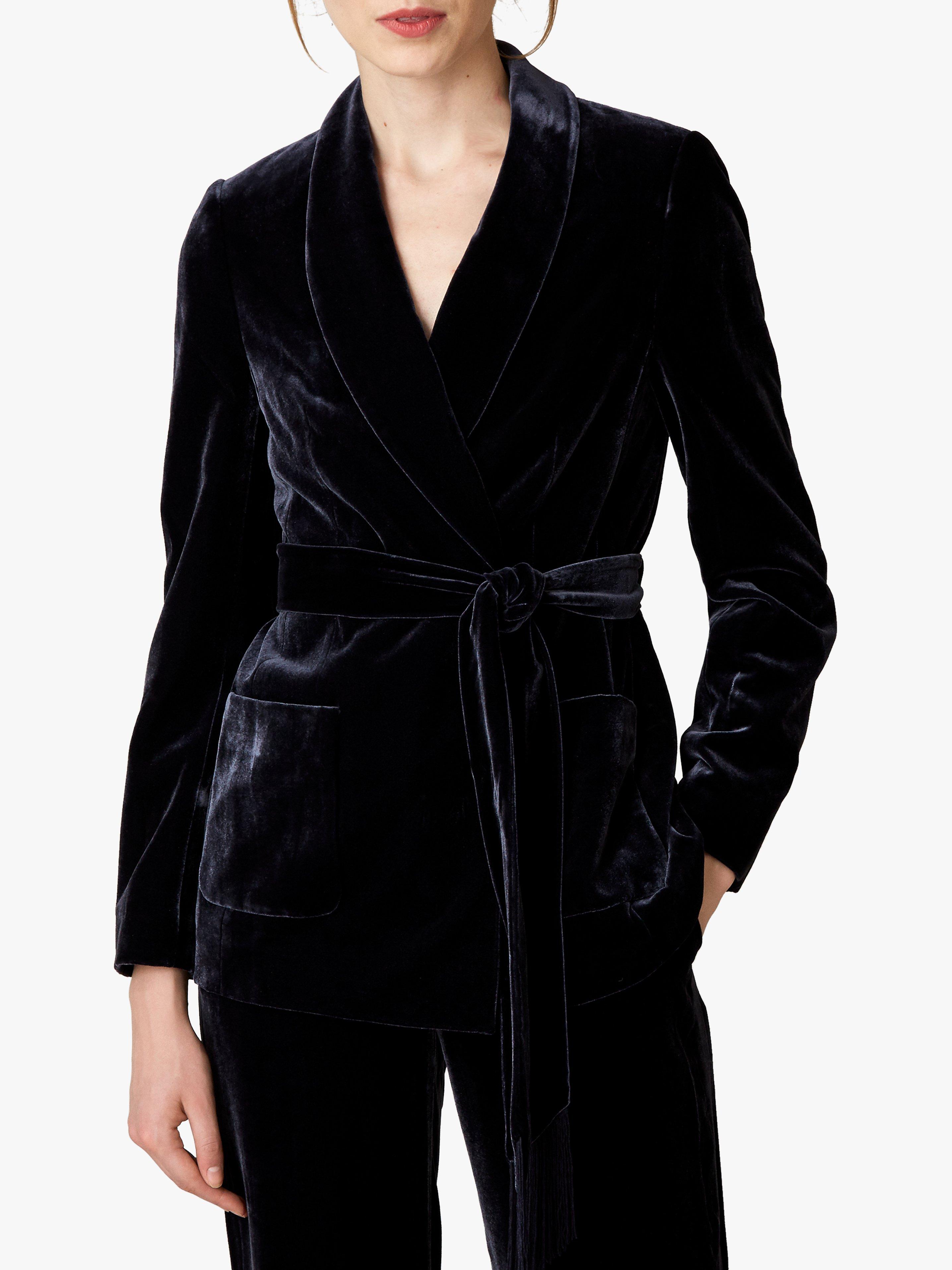 Jaeger Velvet Silk Blend Shawl Collar Jacket, Navy