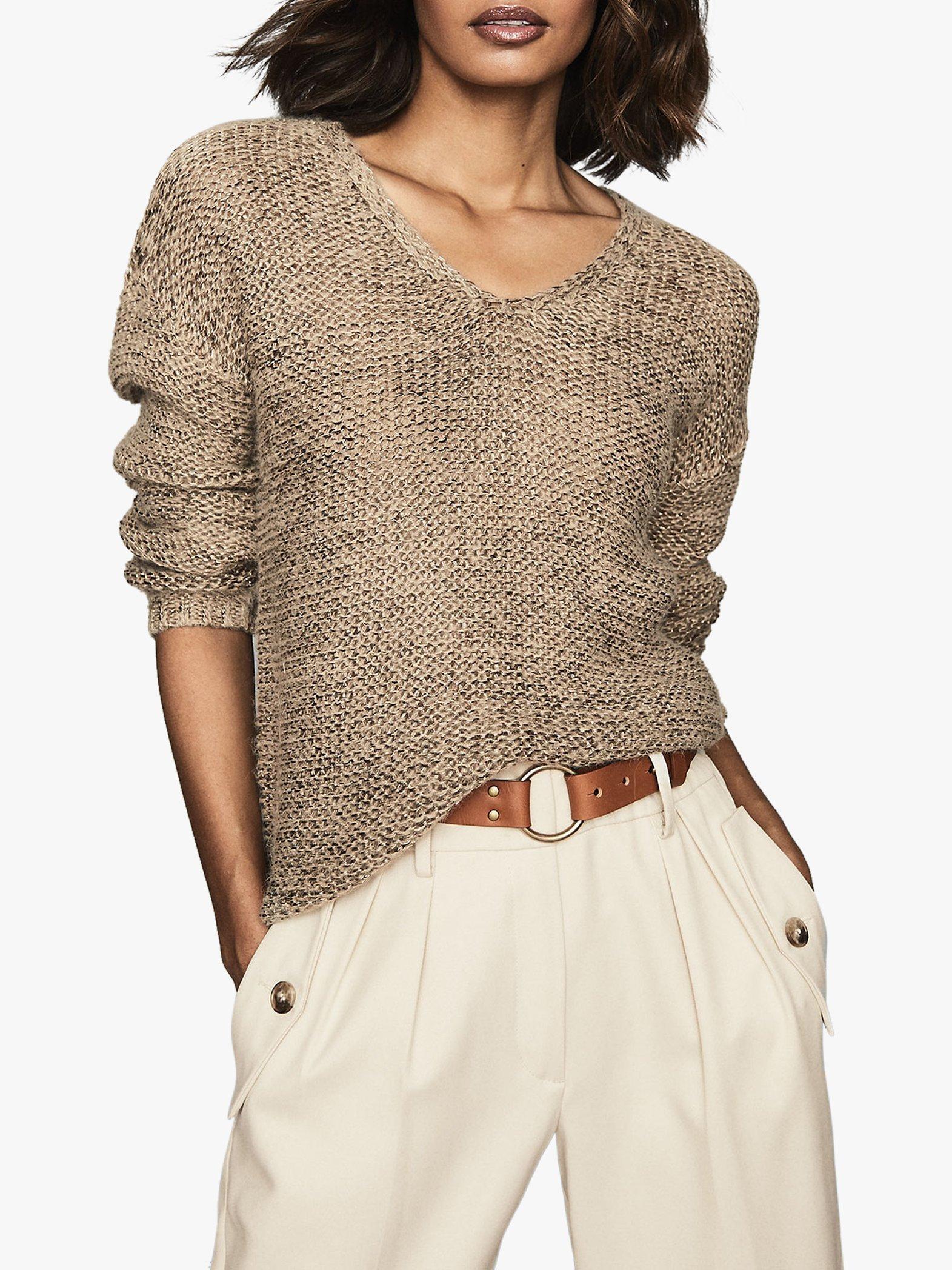 Reiss Jasmine Chunky Metallic Knit Jumper Bronze