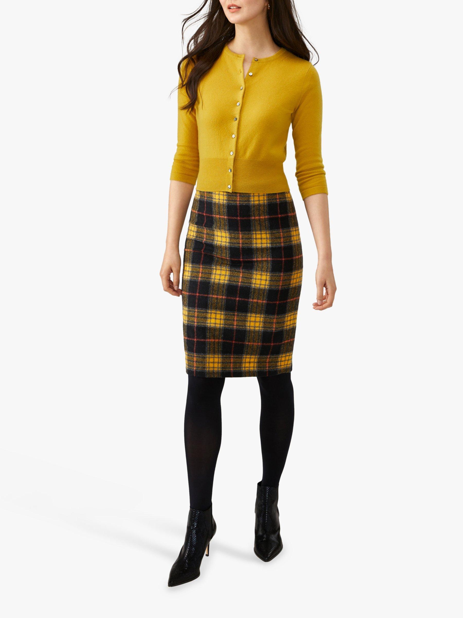 Pure Collection Wool Pencil Skirt, Black/Yellow Check