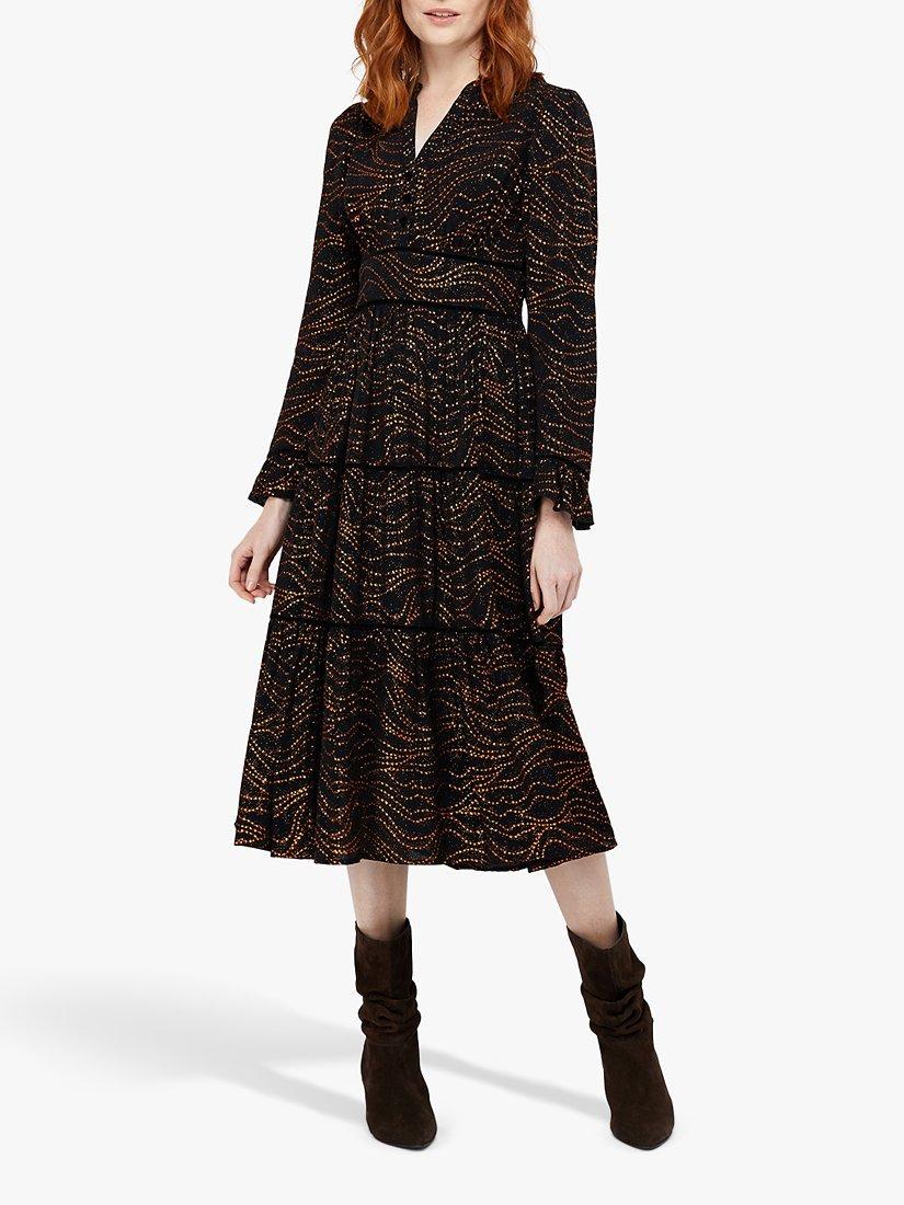 Monsoon Mara Tiered Foil Star Dress, Black