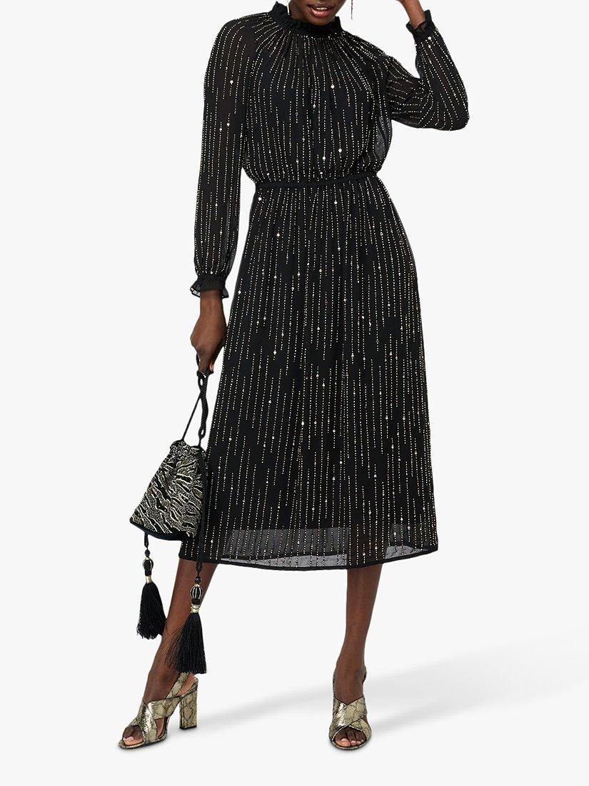Monsoon Demi Linear Embroidered Midi Dress, Black