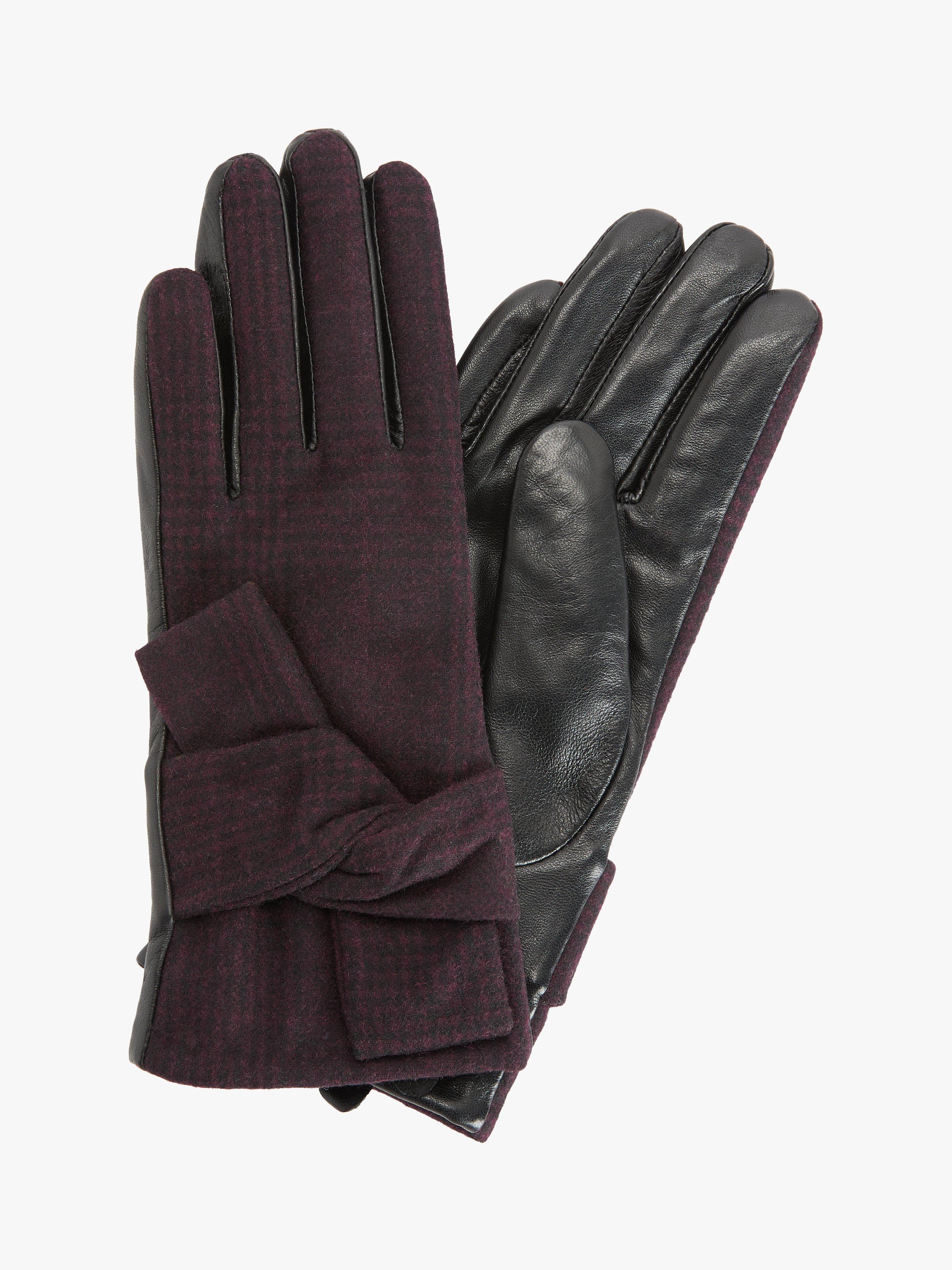 Unmade Creda Check Bow and Leather Gloves, Plum