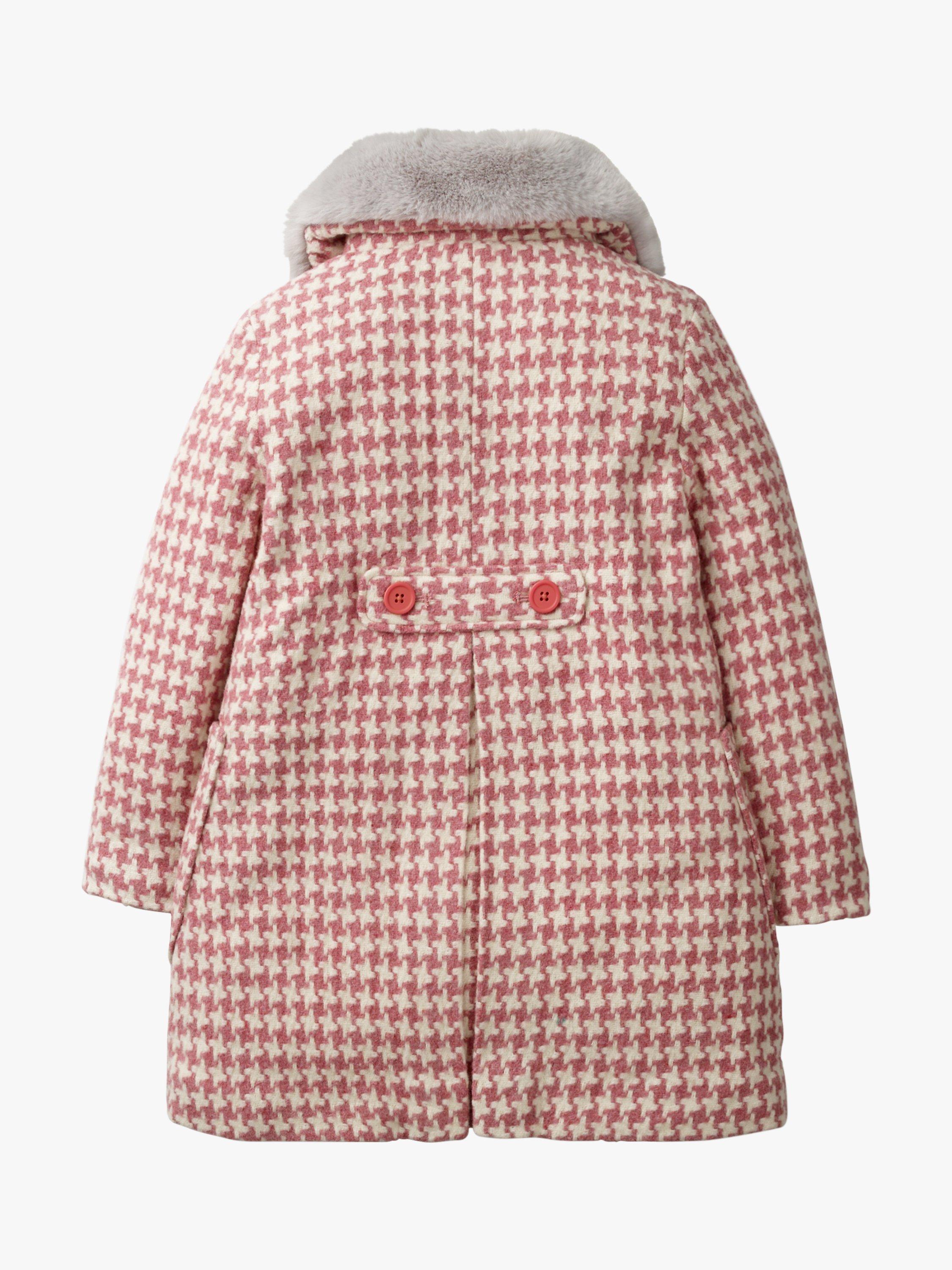 Mini Boden Girls Wonderful Wool Coat Pink Dogtooth Check