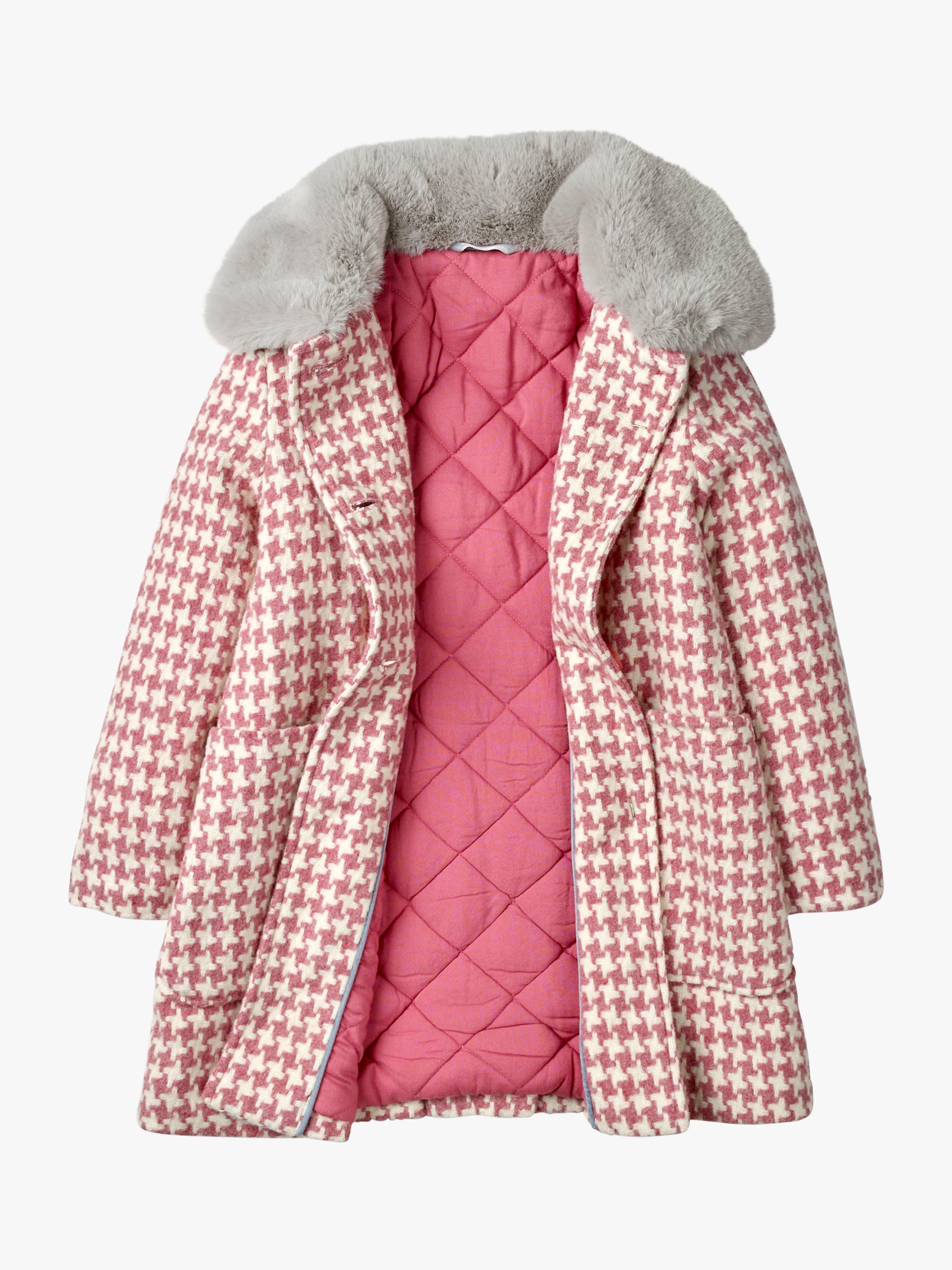 Mini Boden Girls Wonderful Wool Coat Pink Dogtooth Check