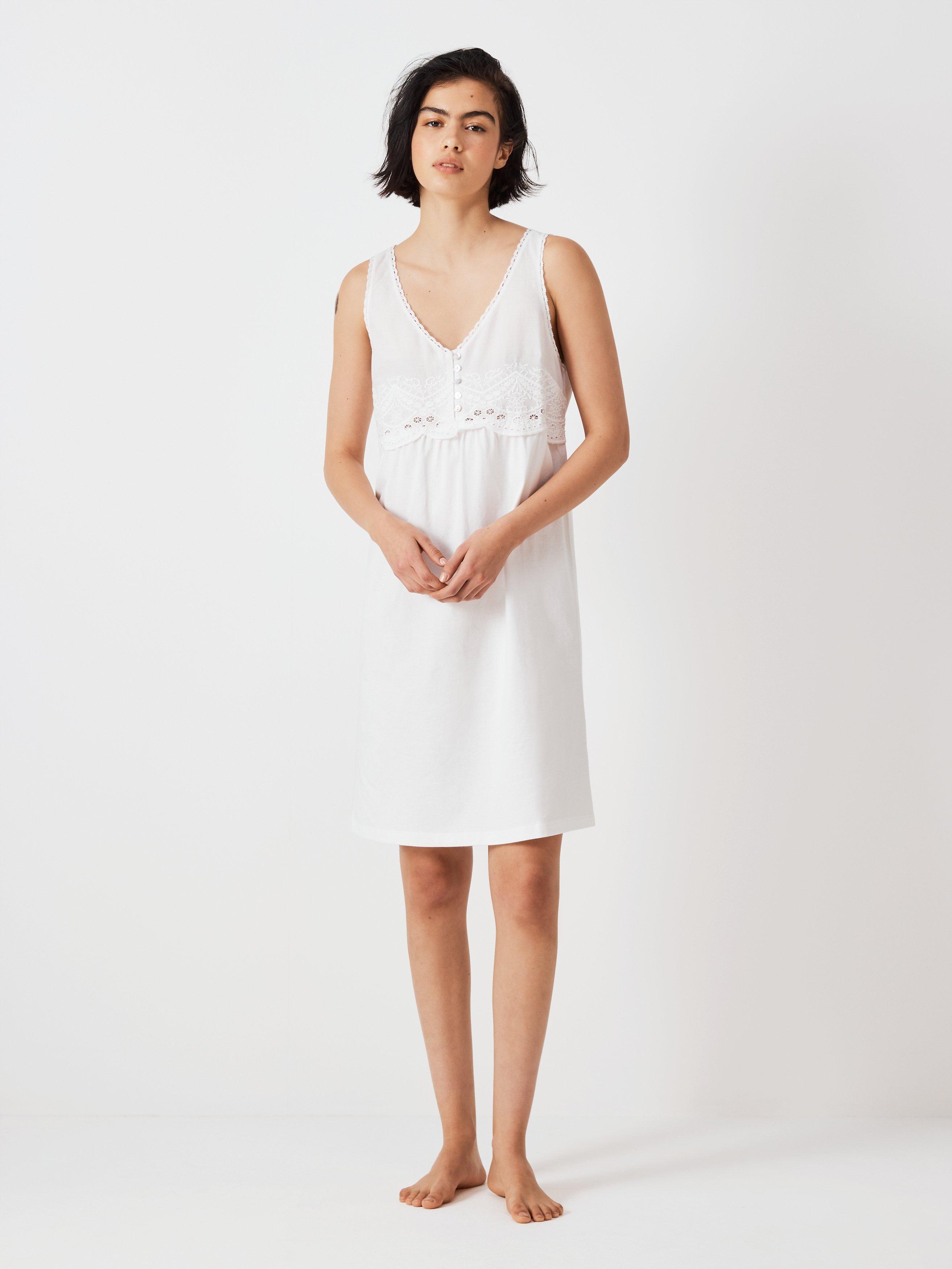 John Lewis Bobbie Embroidered Sleeveless Nightdress White