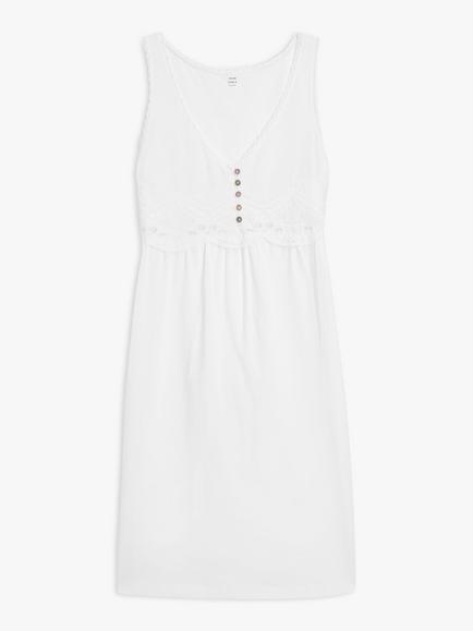 John Lewis Bobbie Embroidered Sleeveless Nightdress, White, White