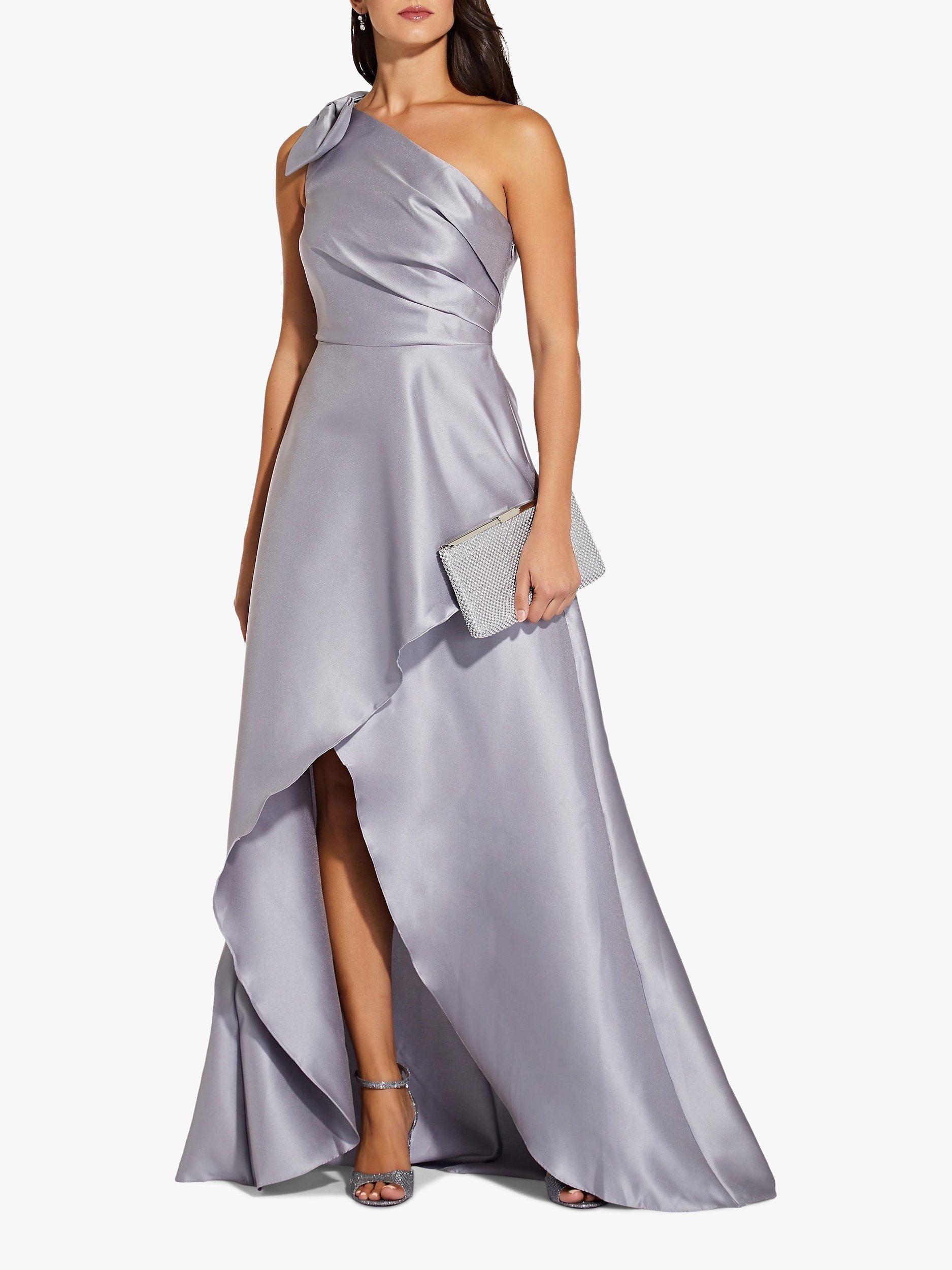 Adrianna Papell Mikado High Low Long Maxi Dress Silver