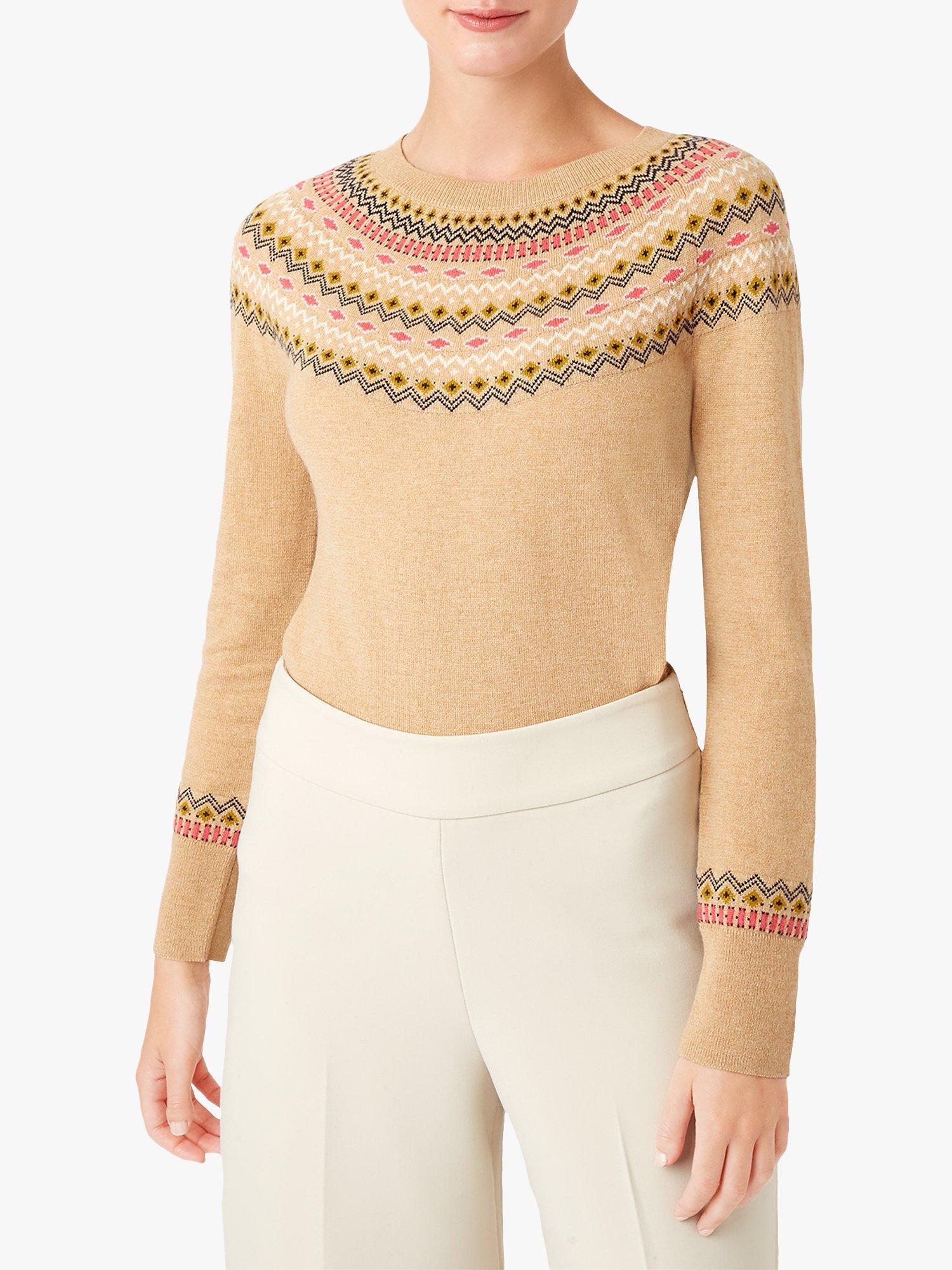 Hobbs Greta Fair Isle Wool Blend Jumper Camel Multi