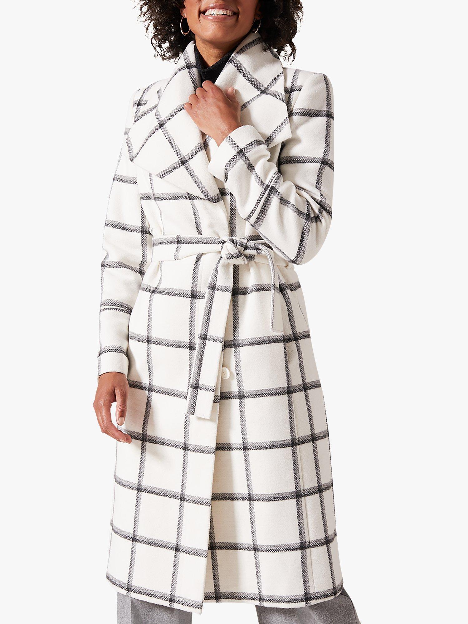 Phase Eight Nicci Belted Check Coat Ivory Black