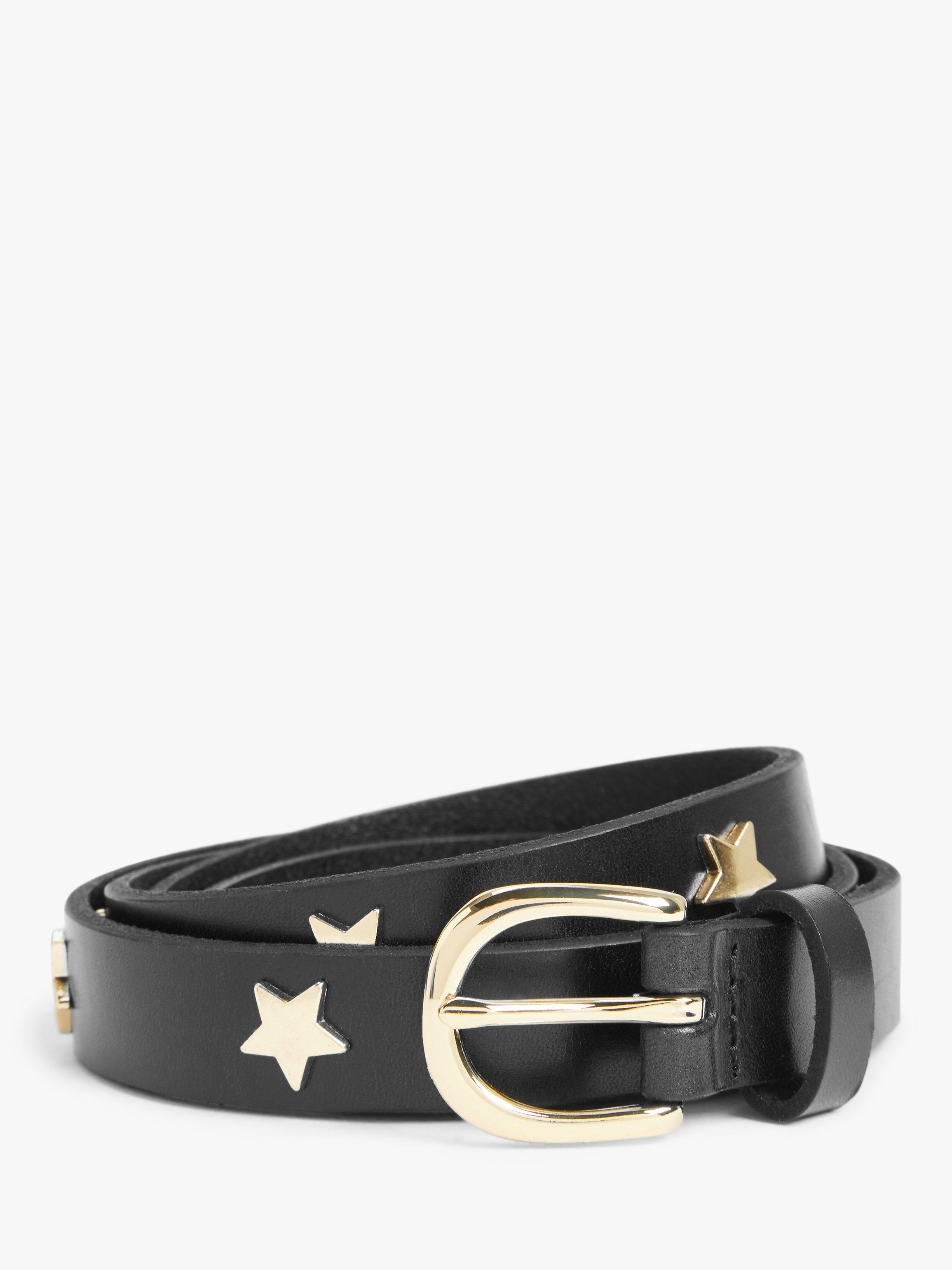 John Lewis Partners Hailey Star Stud Skinny Leather Belt Black
