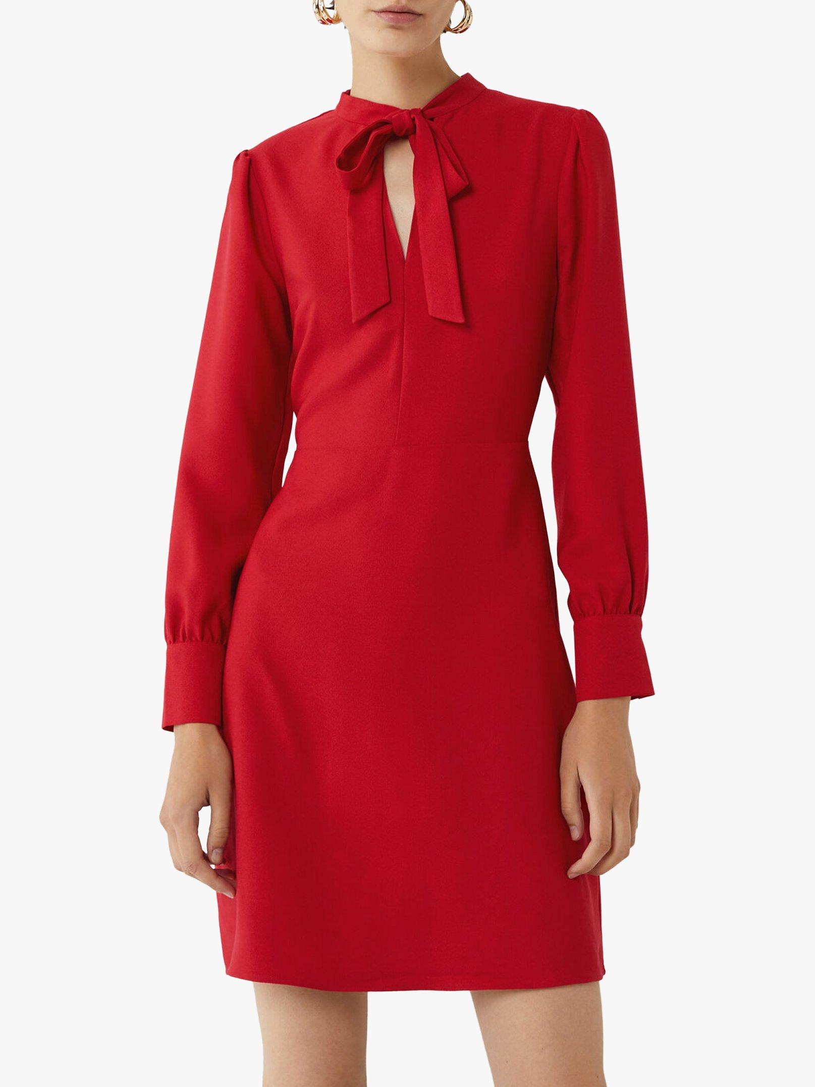 Warehouse Pussy Bow Mini Dress Bright Red