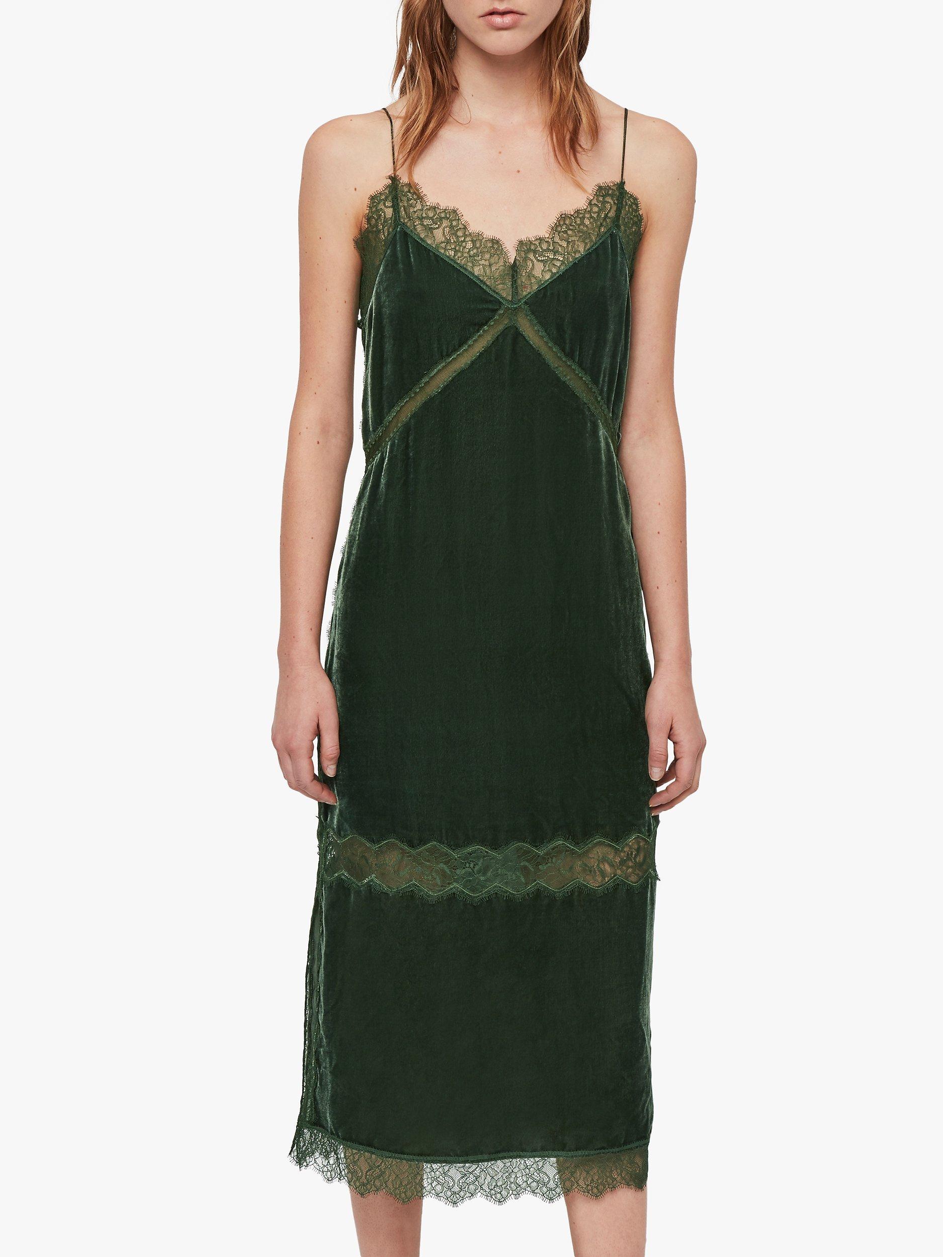 AllSaints Noa Velvet Slip Dress, Green