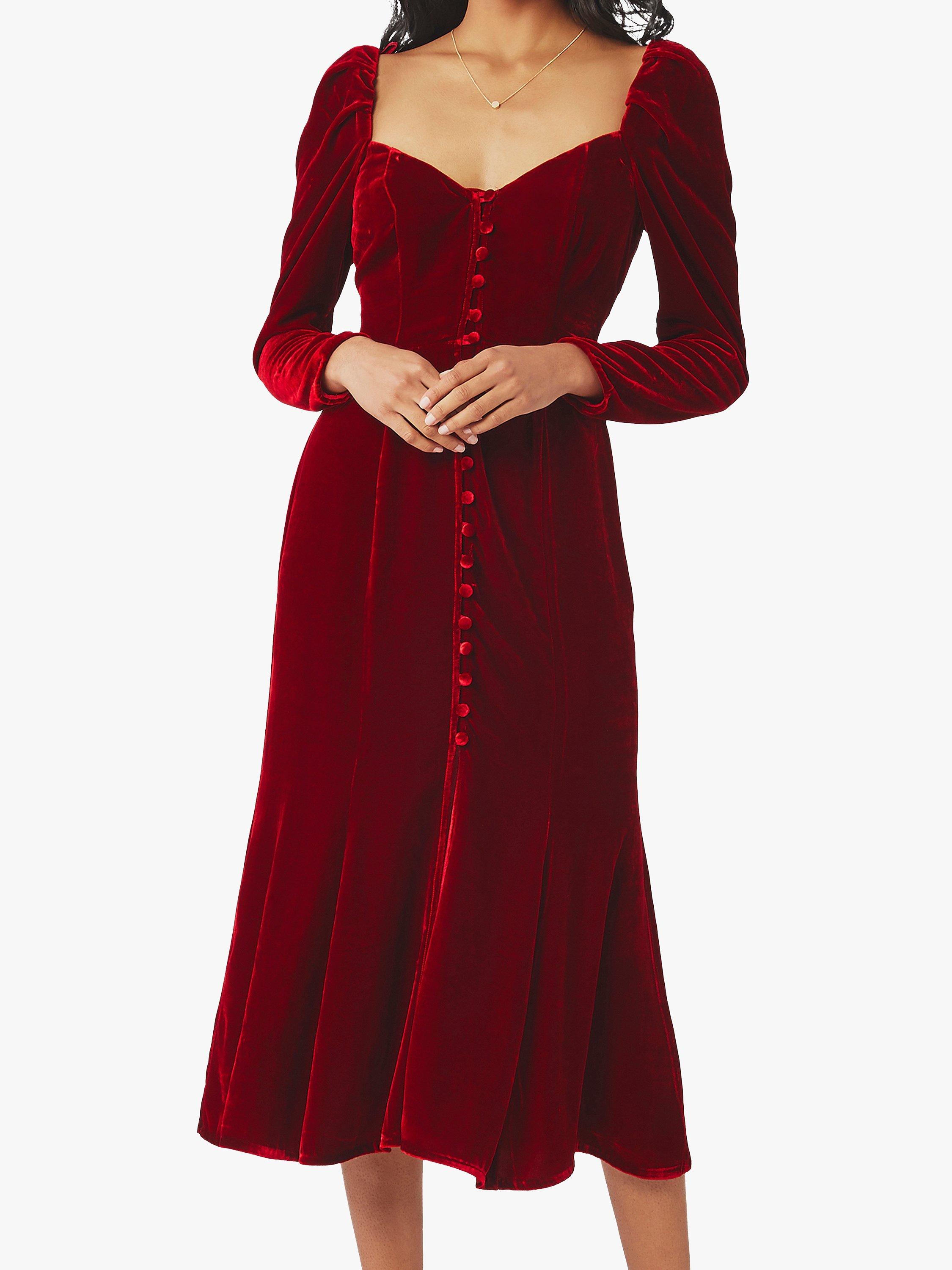 Ghost Sydney Silk Velvet Dress Dark Red