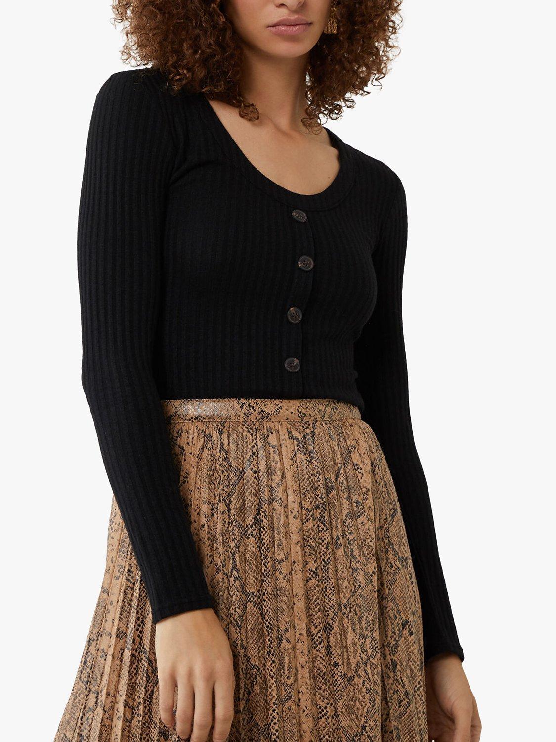 Warehouse Scoop Neck Rib Top, Black