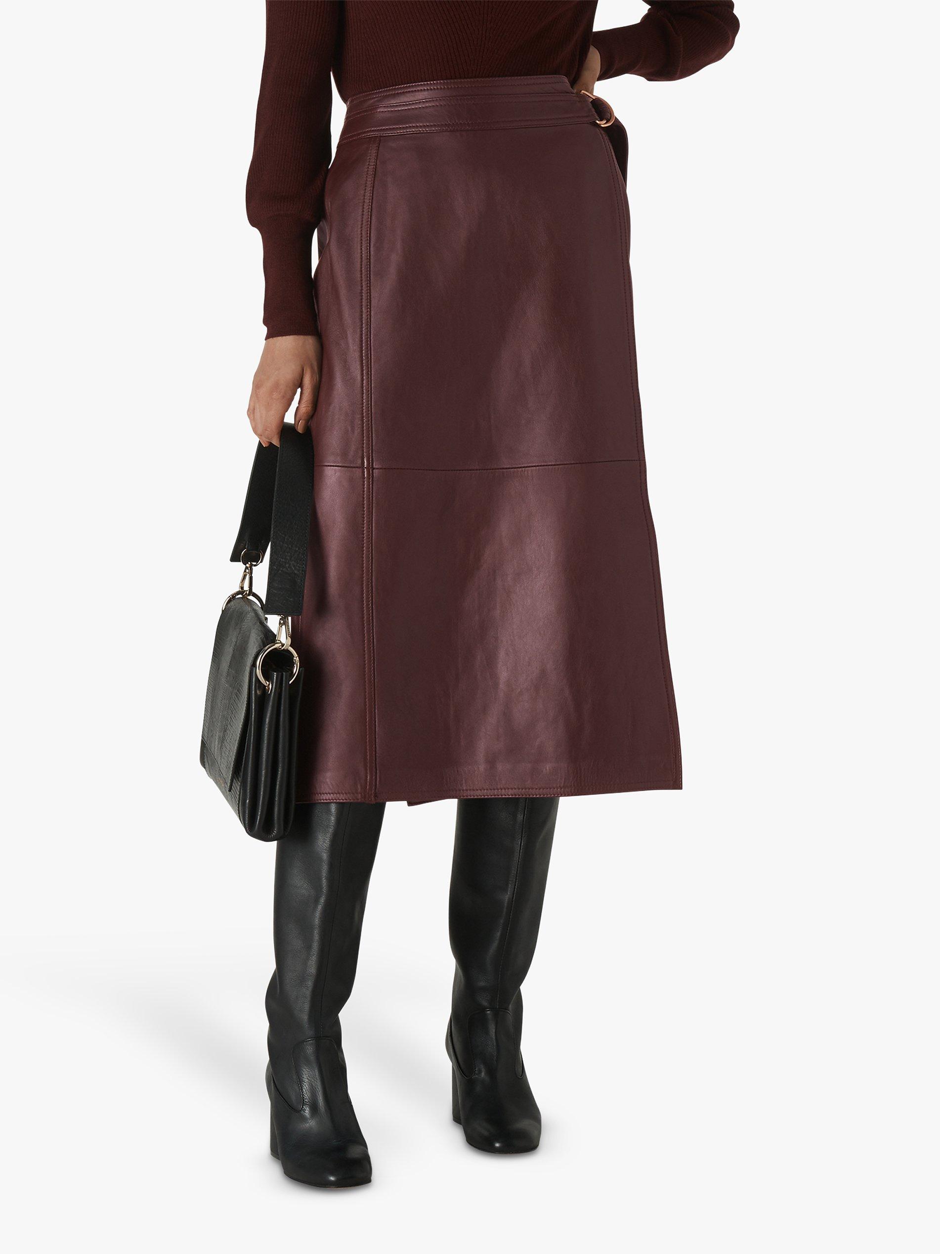 Whistles Selina Leather Wrap Skirt, Burgundy