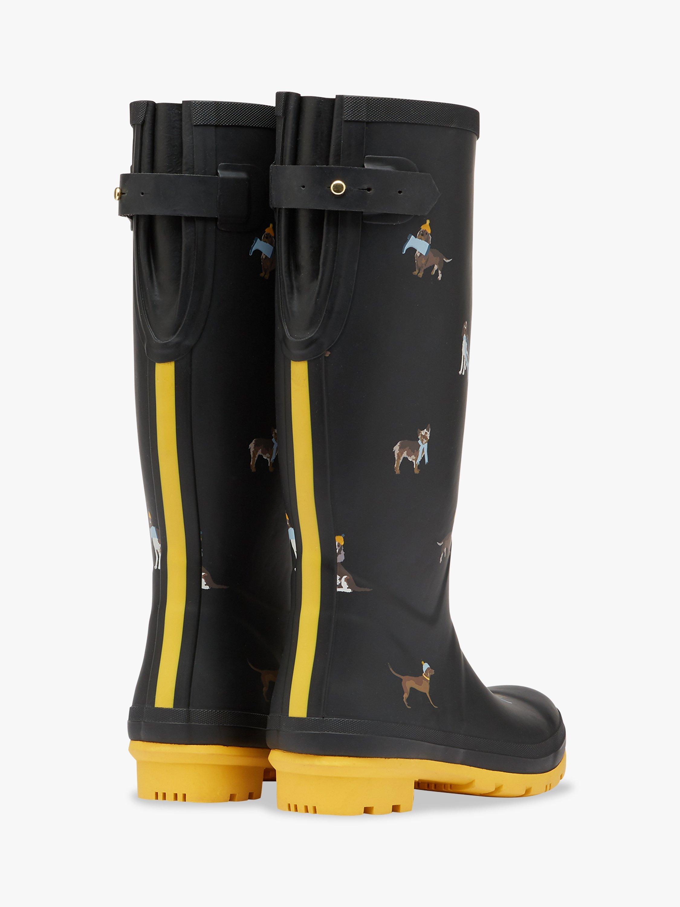 Joules Dog Print Wellington Boots Black