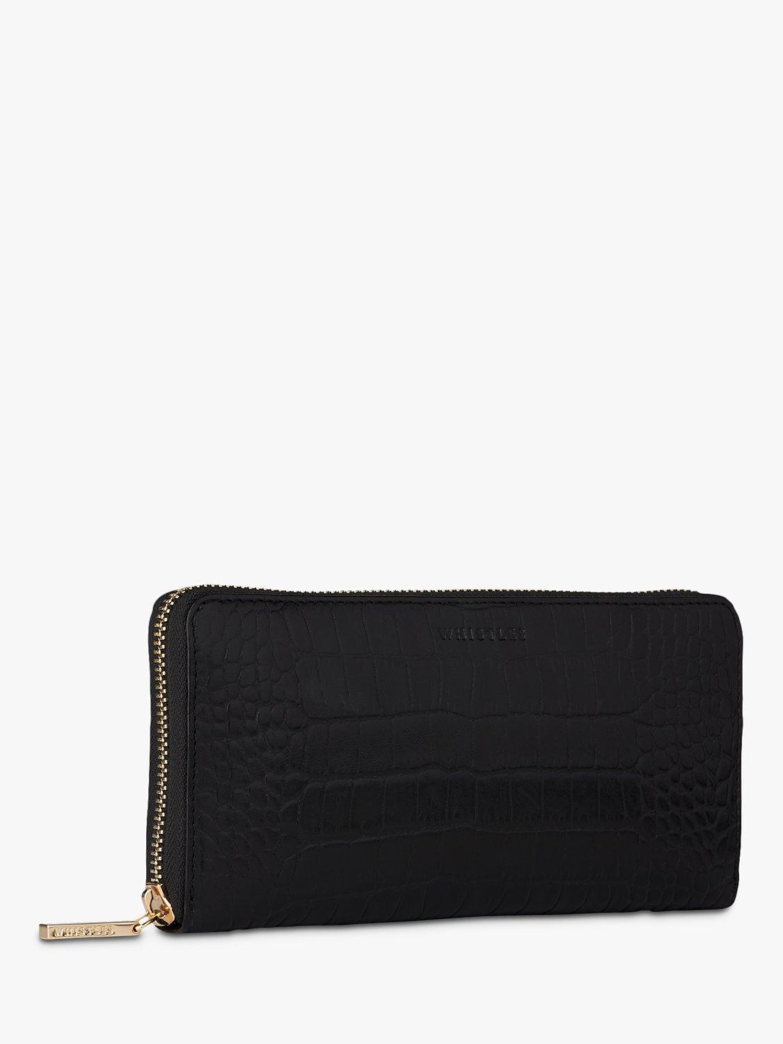 Product image 2 of 4, which shows Whistles Leather Shiny Croc Long Purse, Black