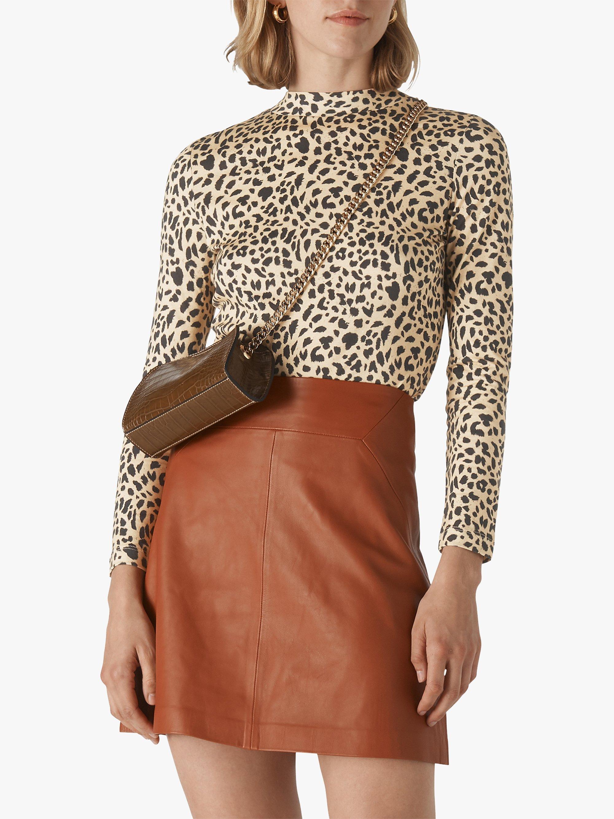 Whistles Brushed Cheetah High Neck Top, Neutral