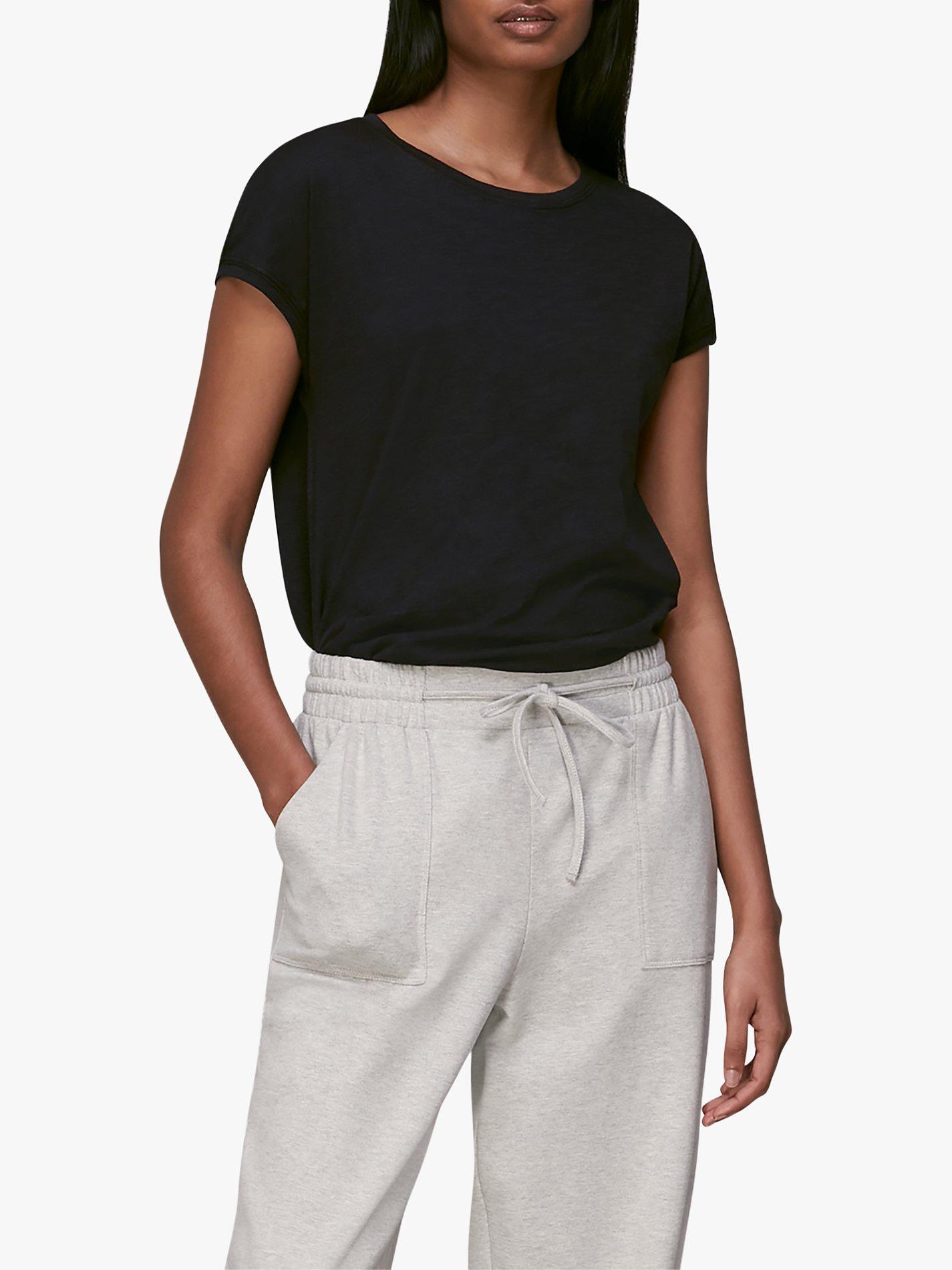 Whistles Minimal Cap Sleeve Cotton Top, Black