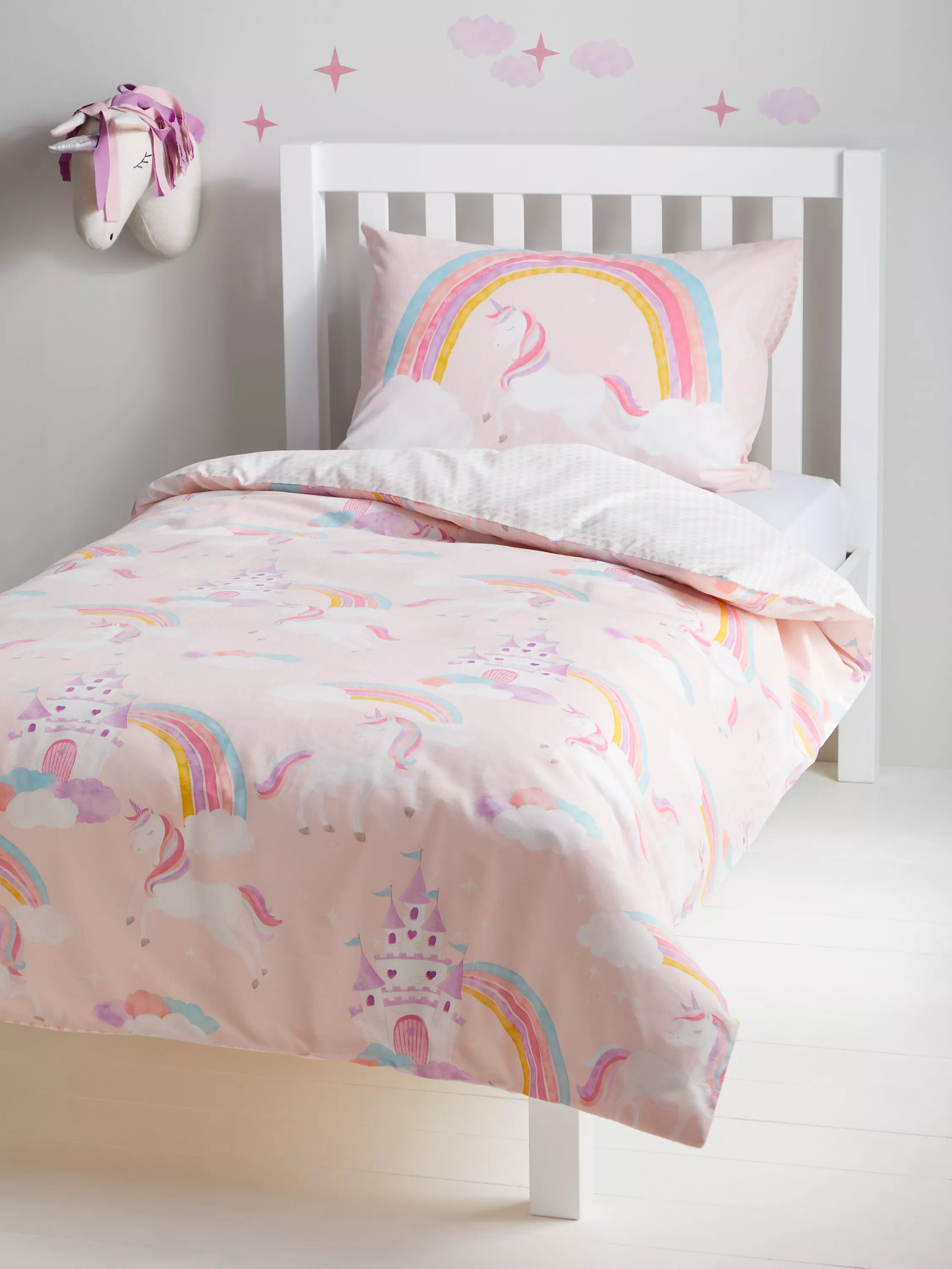 John Lewis Magical Unicorn Reversible Pure Cotton Duvet Cover and Pillowcase Set Pink