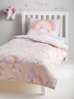 John Lewis Magical Unicorn Reversible Pure Cotton Duvet Cover and Pillowcase Set, Pink, Pink