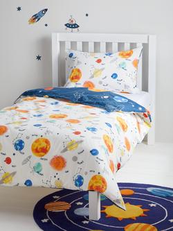 John Lewis Outer Space Glow in the Dark Reversible Pure Cotton Duvet Cover and Pillowcase Set, Navy - view 2, Navy