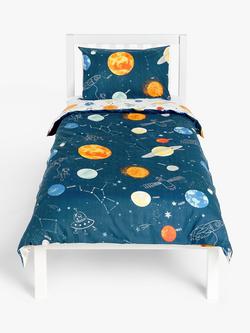 John Lewis Outer Space Glow in the Dark Reversible Pure Cotton Duvet Cover and Pillowcase Set, Navy, Navy