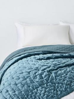 John Lewis Boutique Hotel Velvet Stitch Quilted Bedspread, Bluestone