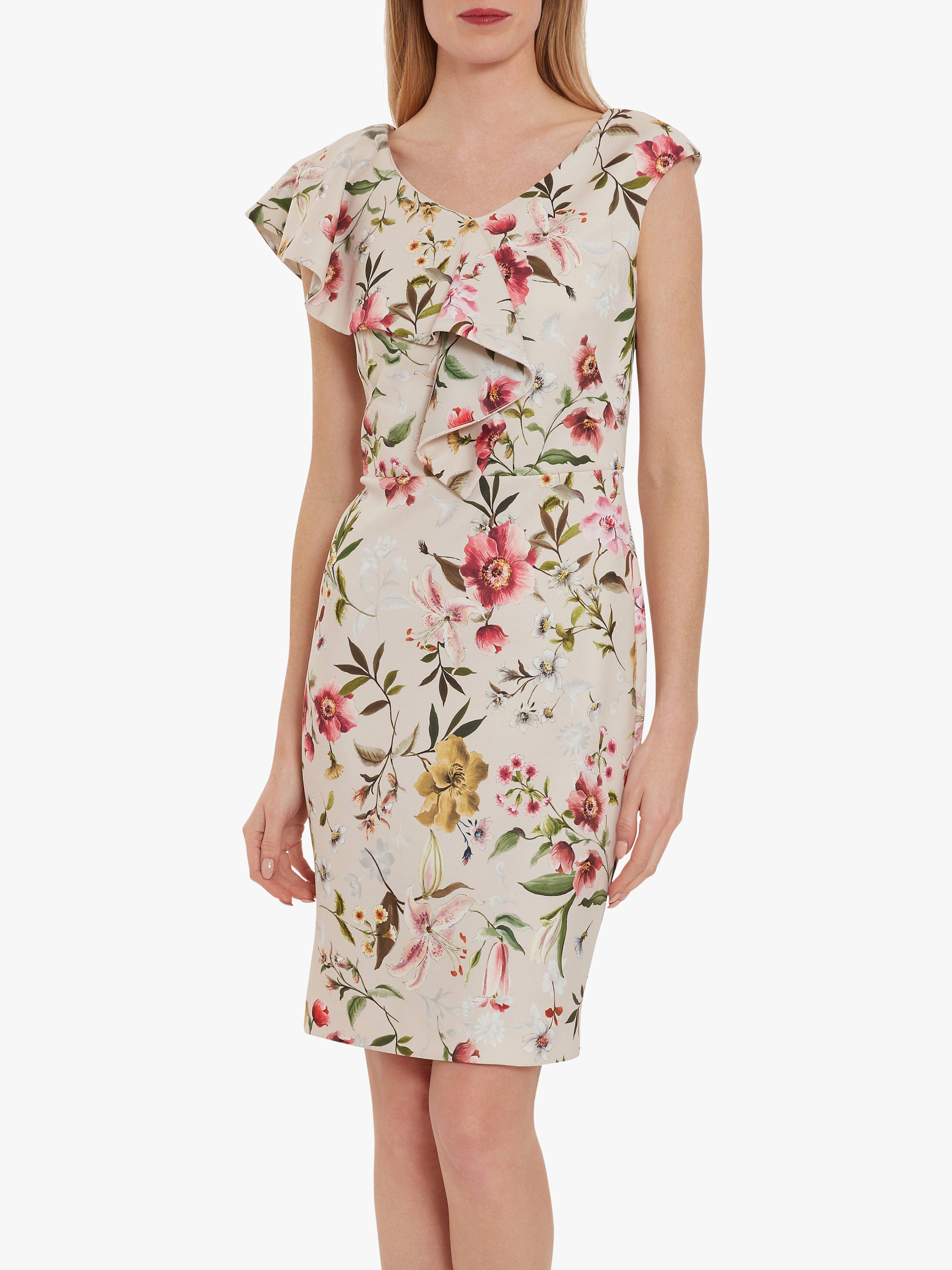 Gina Bacconi Darcella Floral Scuba Dress, Soft Stone