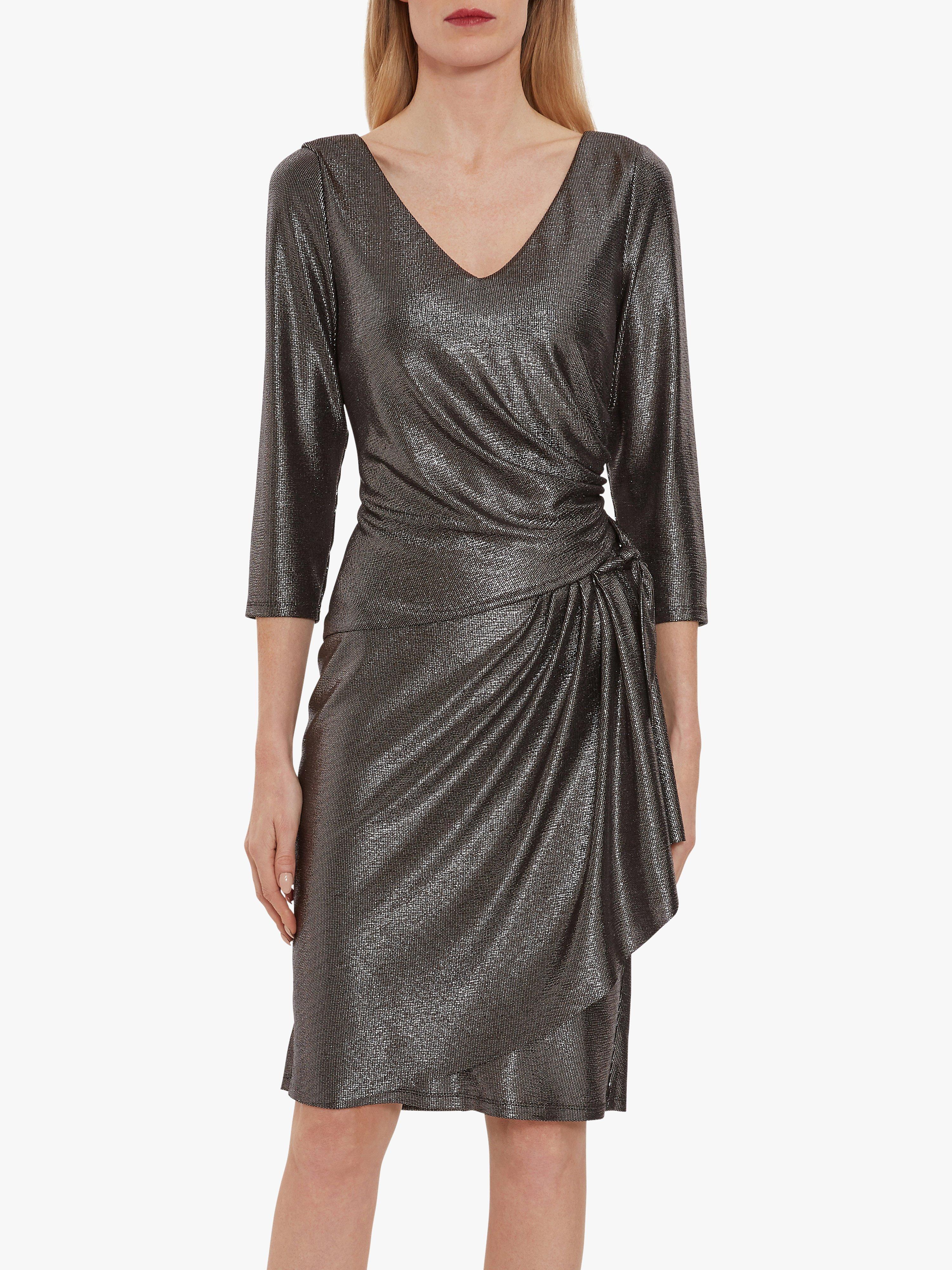 Gina Bacconi Daya Metallic Jersey Dress, Gunmetal, 20