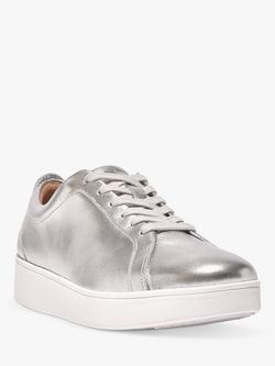 FitFlop Rally Lace Up Leather Trainers - view 2, Silver