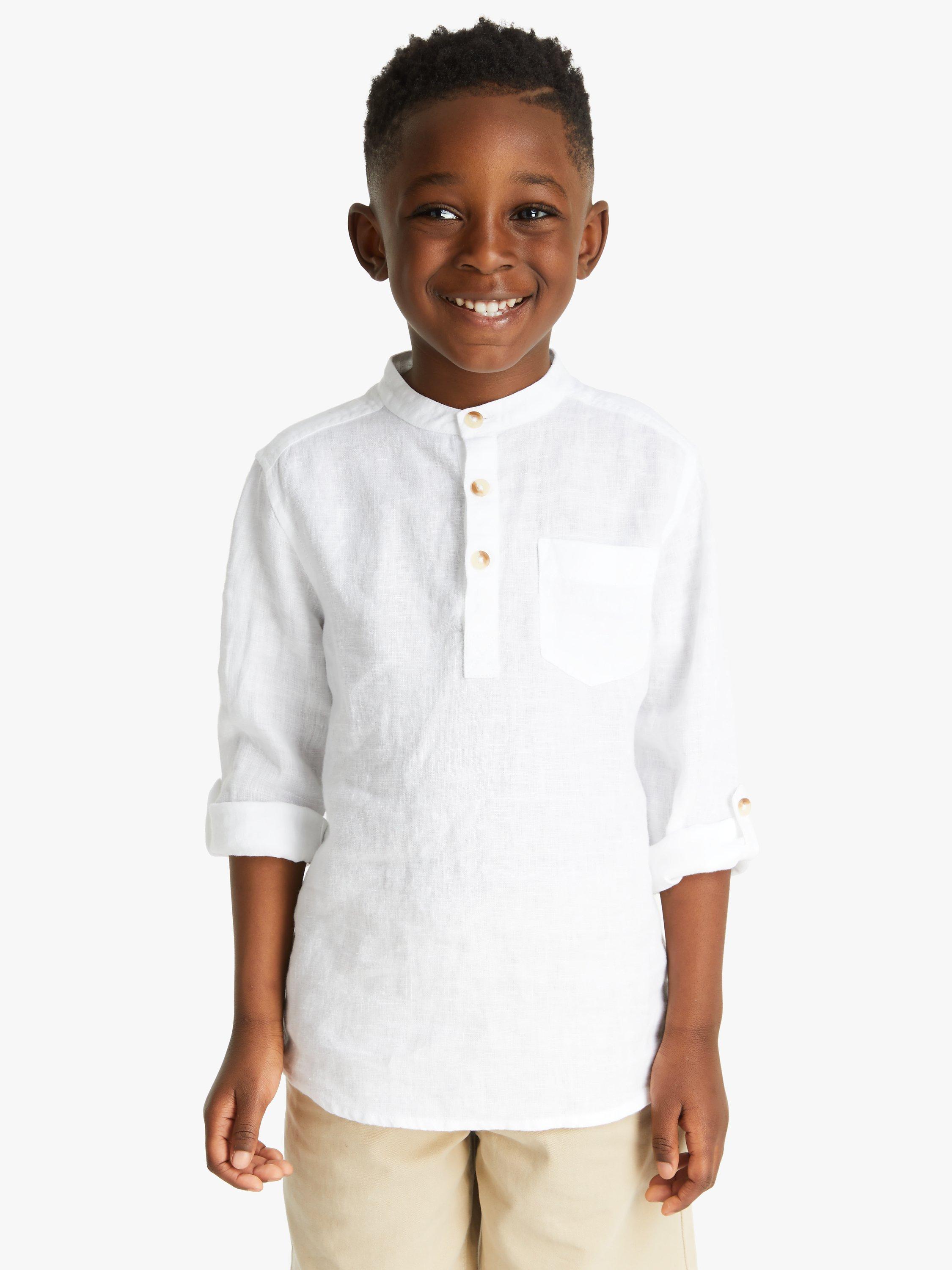 John Lewis & Partners Kids' Granddad Linen Shirt, White, 3 years