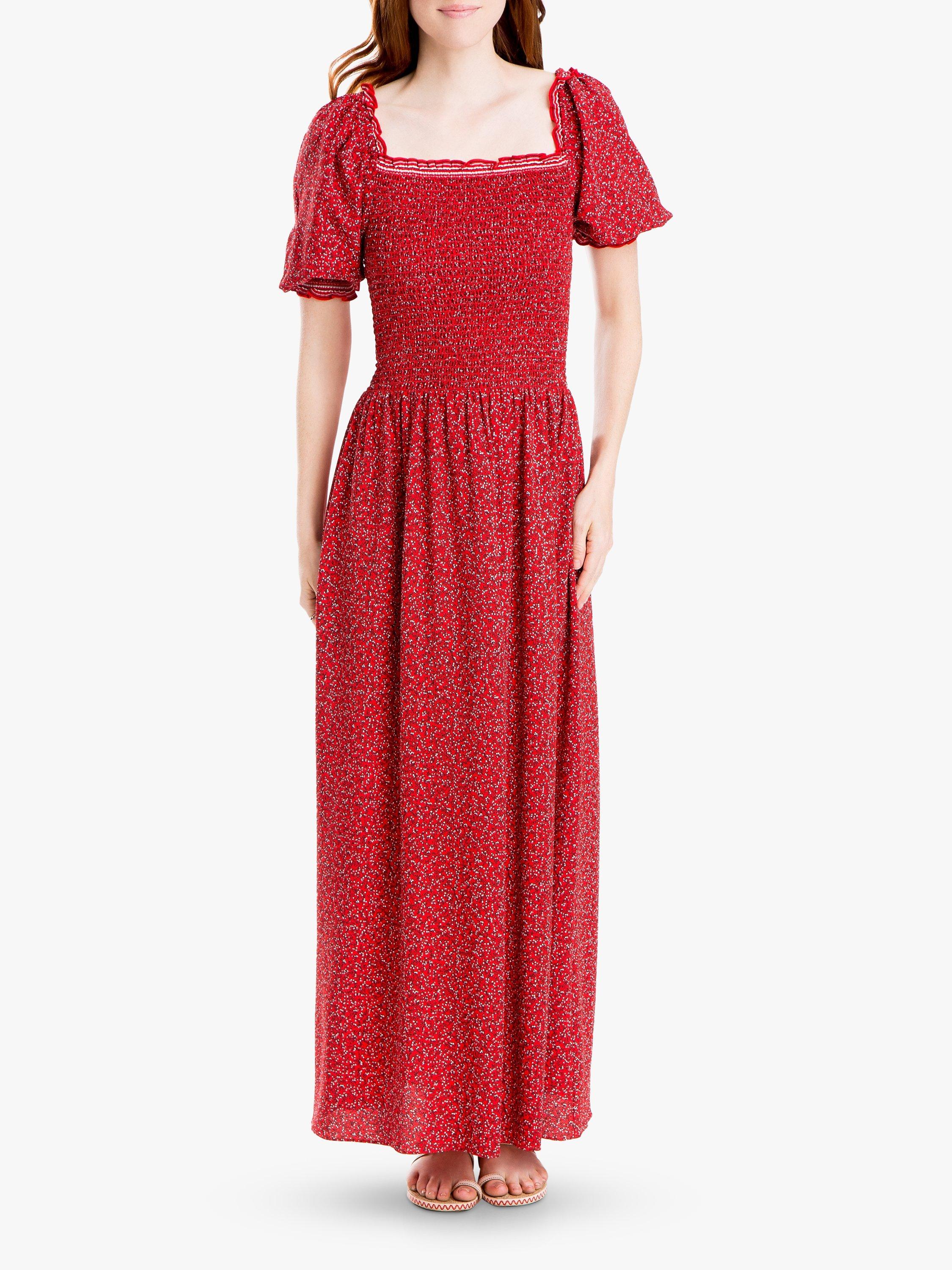 Max Studio Floral Square Neck Smocked Maxi Dress, Scarlet