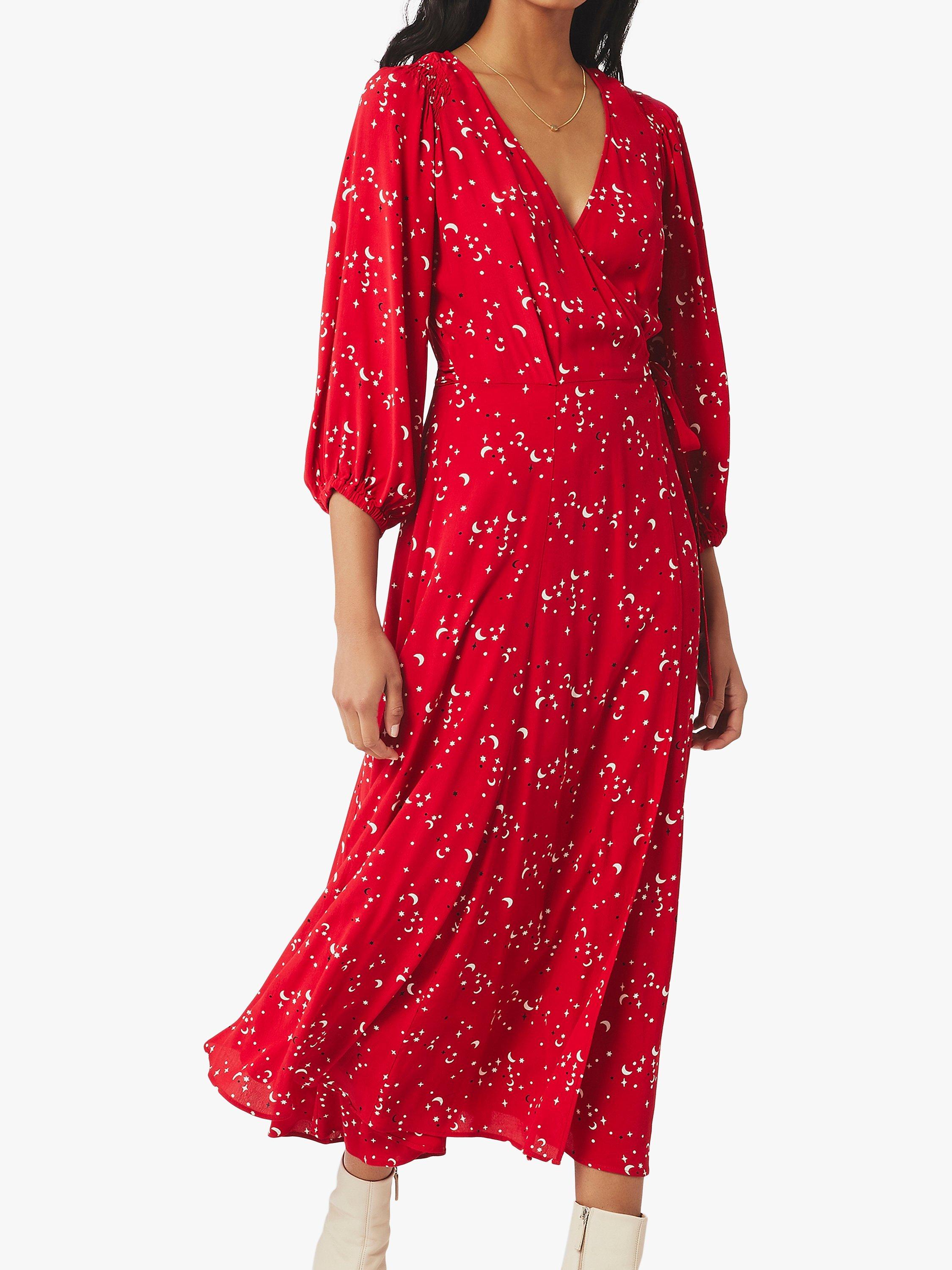 Ghost Aueline Moon and Star Crepe Wrap Midi Dress, Mara