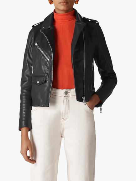 Whistles Agnes Leather Biker Jacket, Black