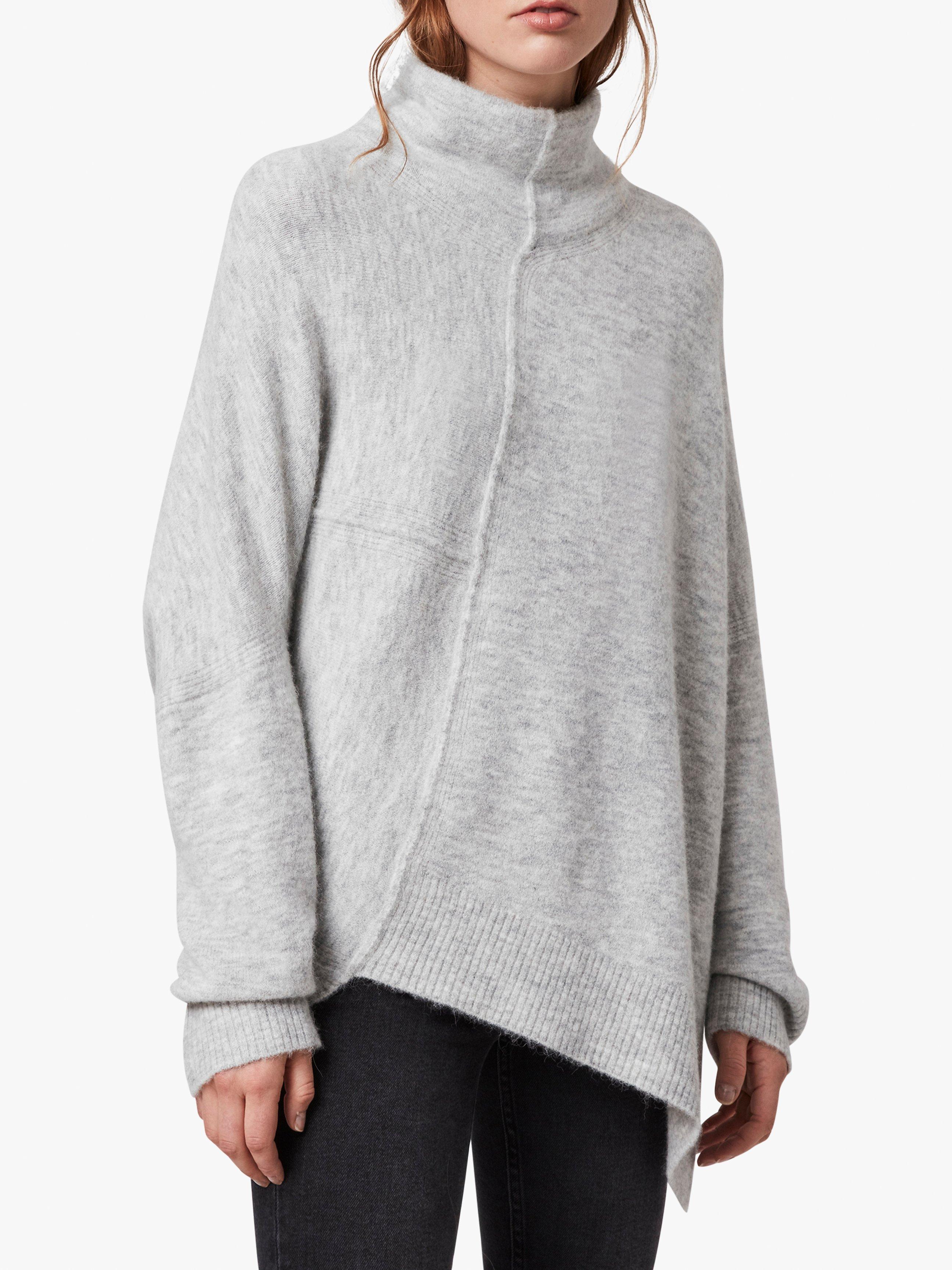 AllSaints Lock Roll Neck Jumper, Pale Grey Marl