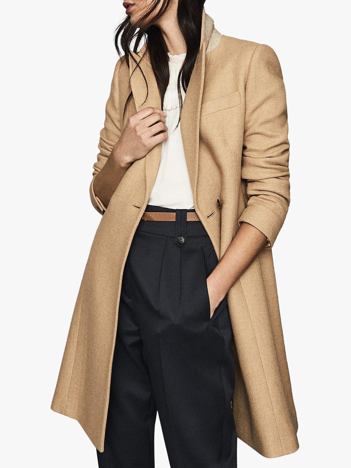 Reiss Erin Wool Blend Tailored Long Coat, Camel