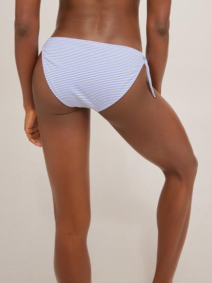 John Lewis St Tropez Seersucker Stripe Bunny Tie Side Bikini Briefs, Blue - view 2, Blue