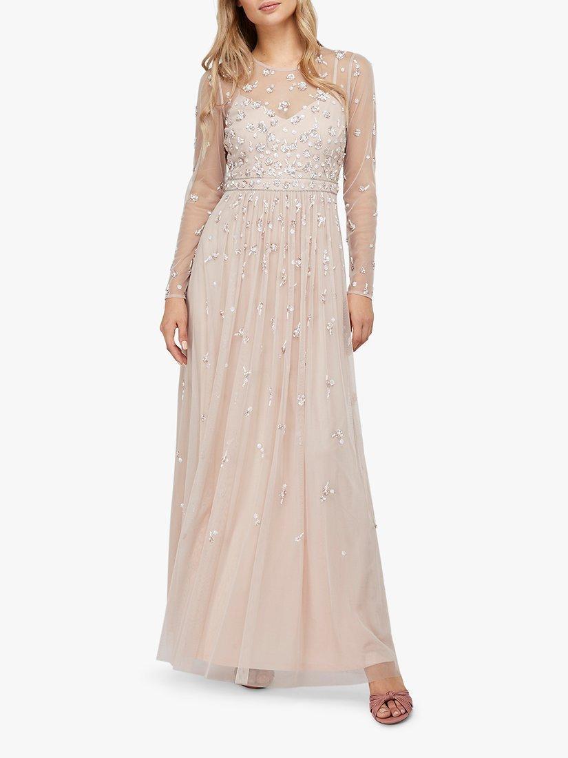 Monsoon Selina Sequin Floral Maxi Dress, Pink