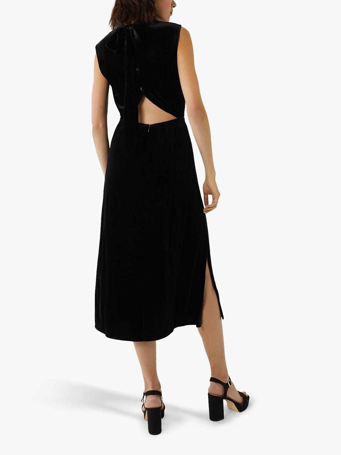 Warehouse High Neck Velvet Dress Black