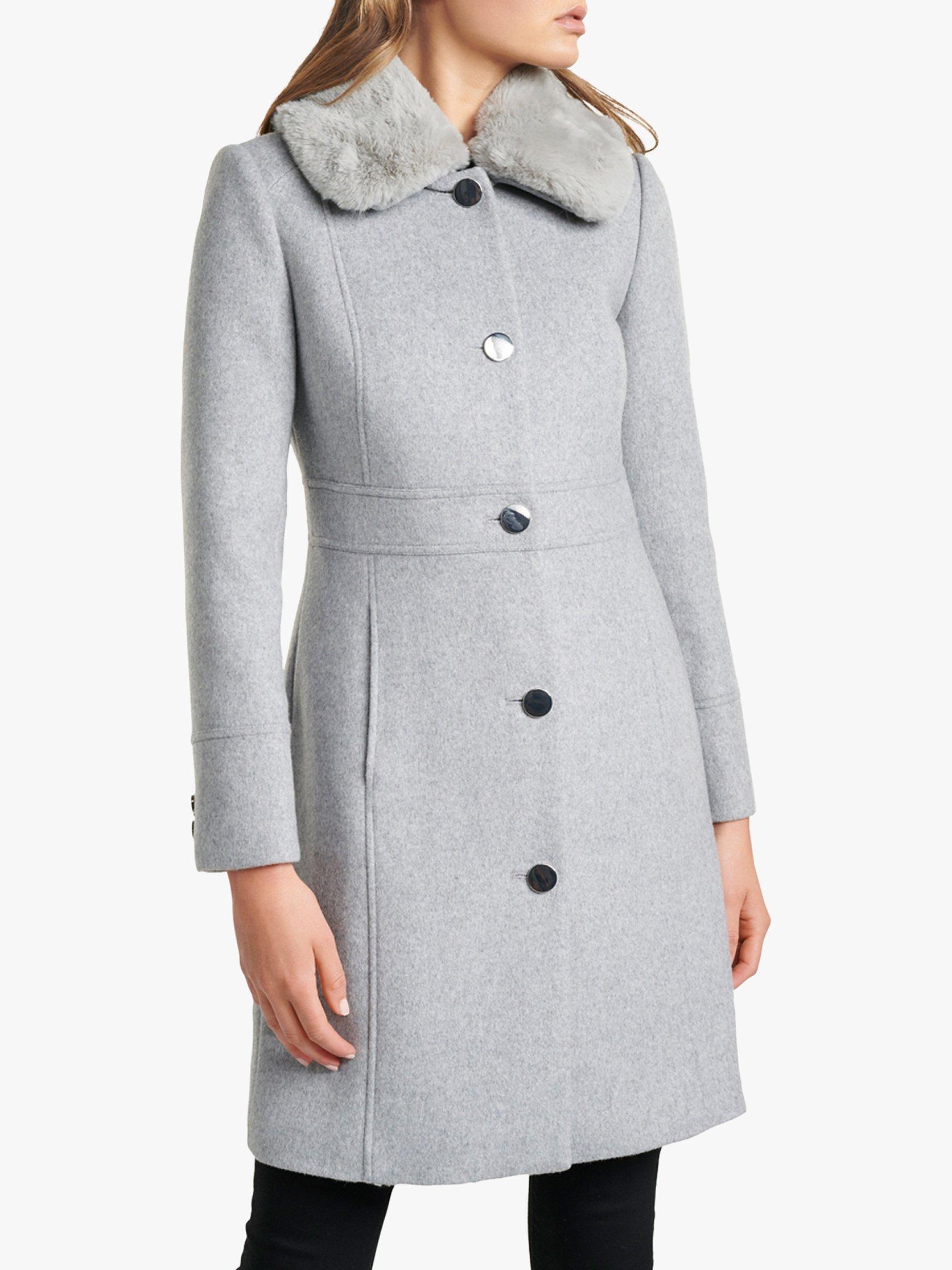 Forever New Belinda Dolly Faux Fur Collar Coat Grey Marl