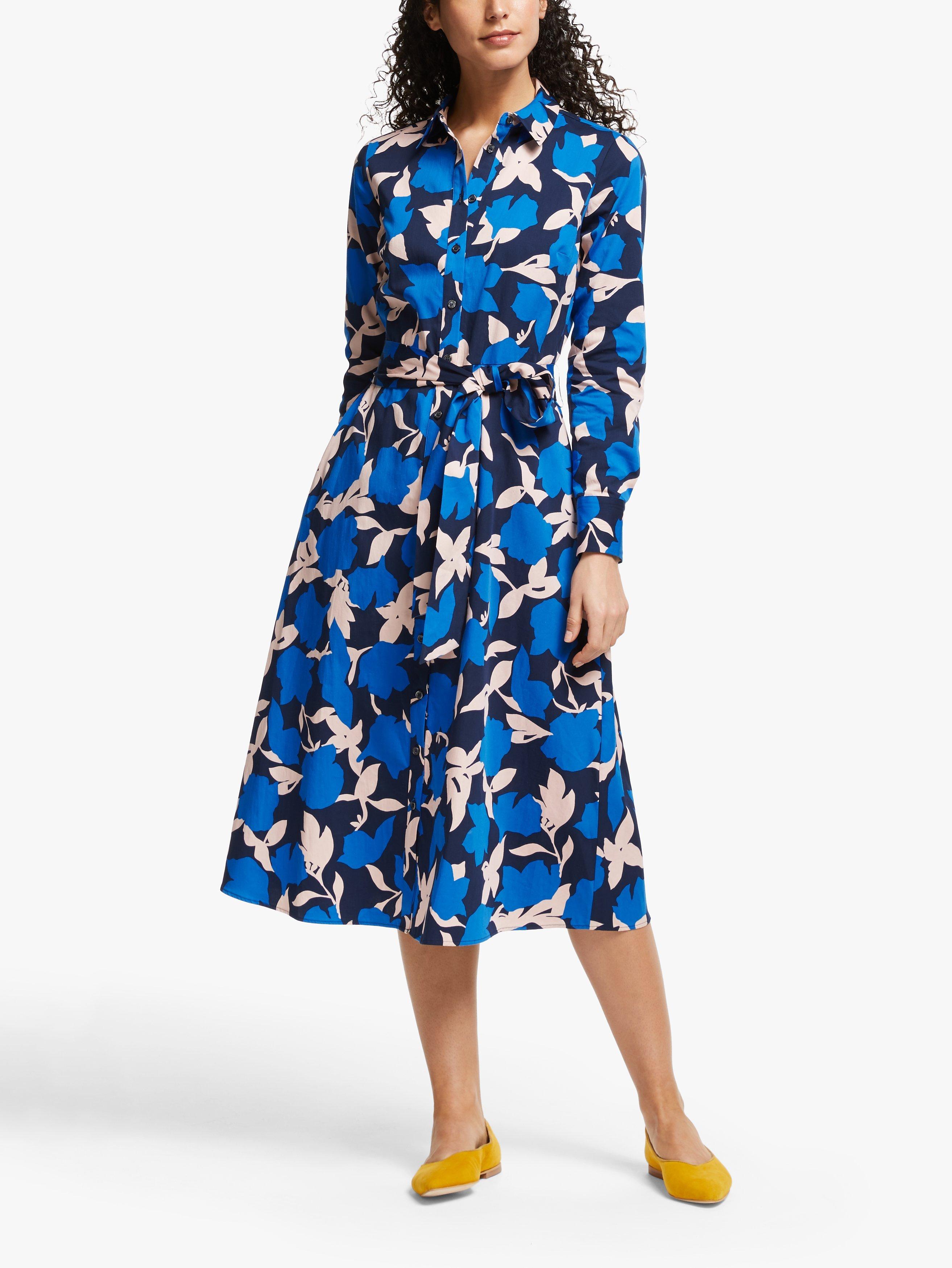 Boden Isodora Cotton Floral Print Shirt Dress, Bold Blue/Clematis