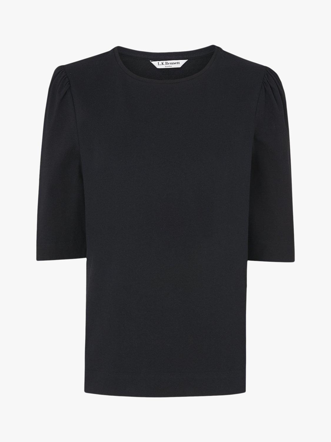 L.K.Bennett Saigon Ruched Sleeve Jersey T-Shirt, Black