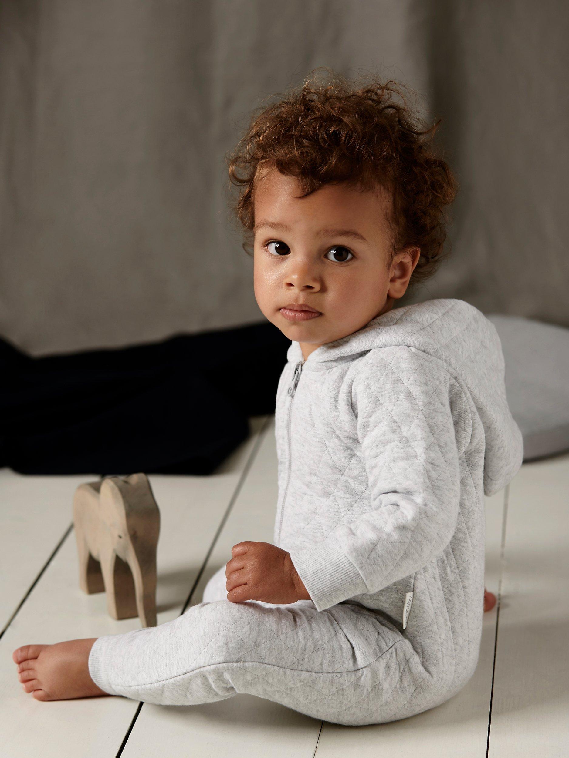 Purebaby Organic Cotton Quilted Grow Suit, Pale Grey Melange