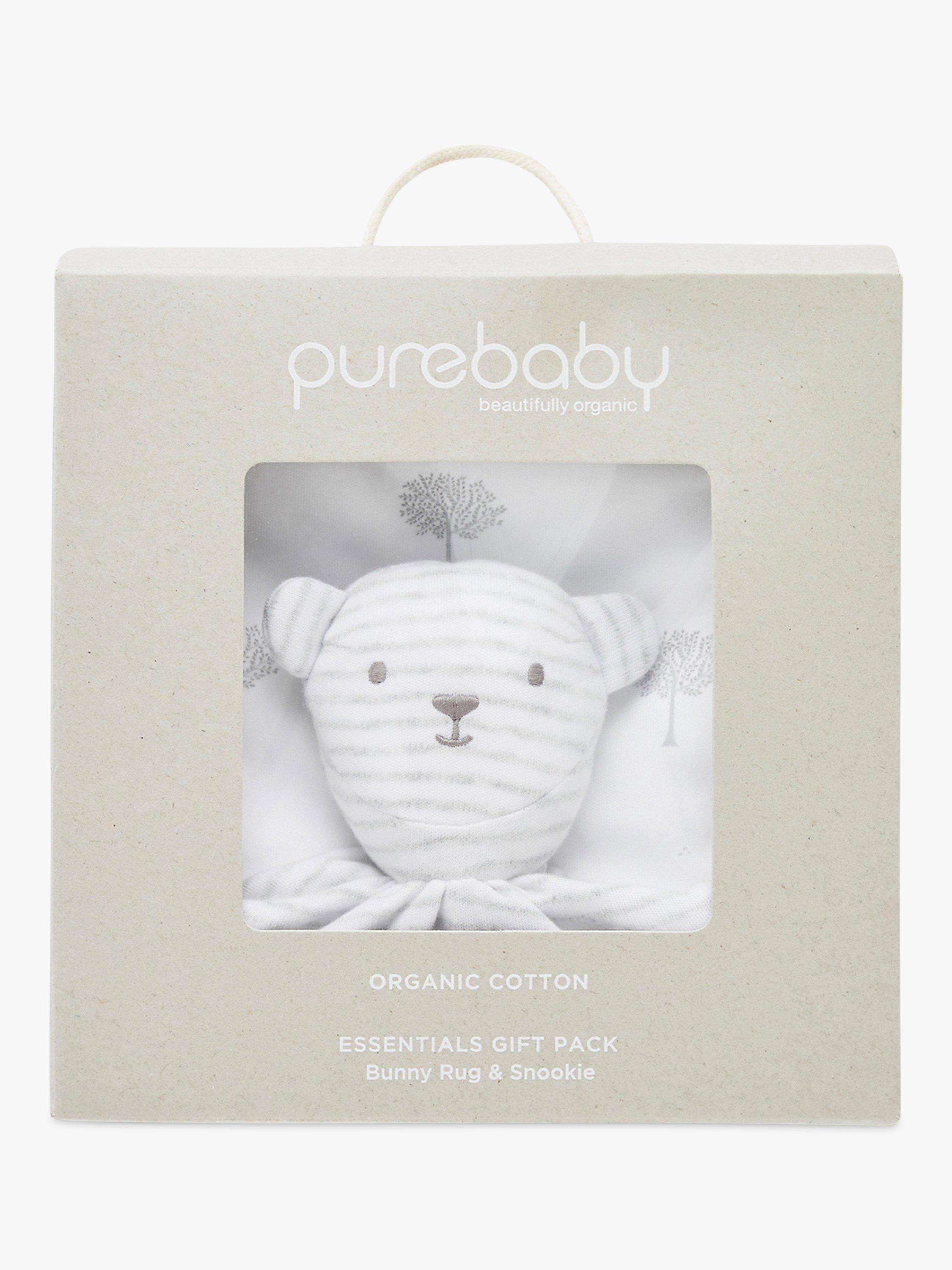 Product image 1 of 3, which shows Purebaby Organic Cotton Bunny Rug and Snookie Gift Pack, Pale Grey