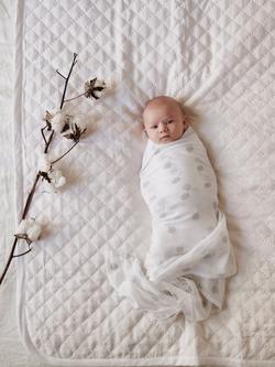 Purebaby Muslin Wrap, Pack of 2, Pale Grey, Pale Grey Print