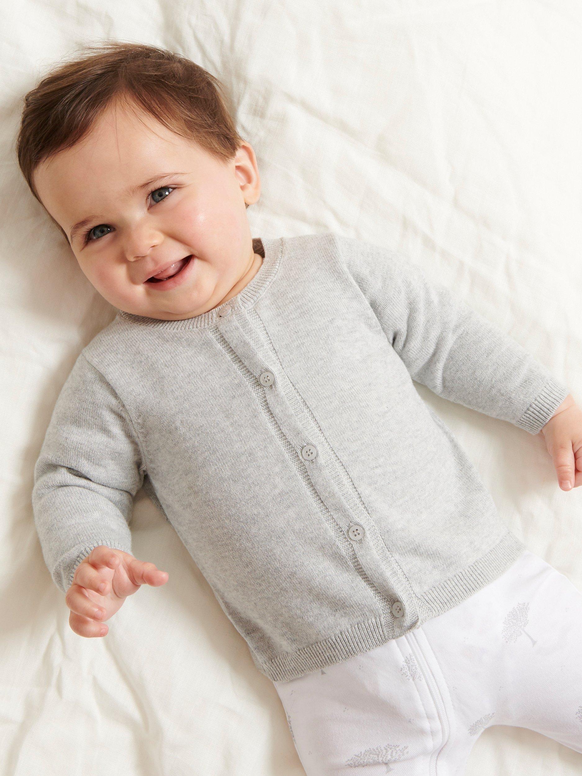Product image 1 of 5, which shows Purebaby Organic Cotton Cardigan, Pale Grey Melange, 3-6 months