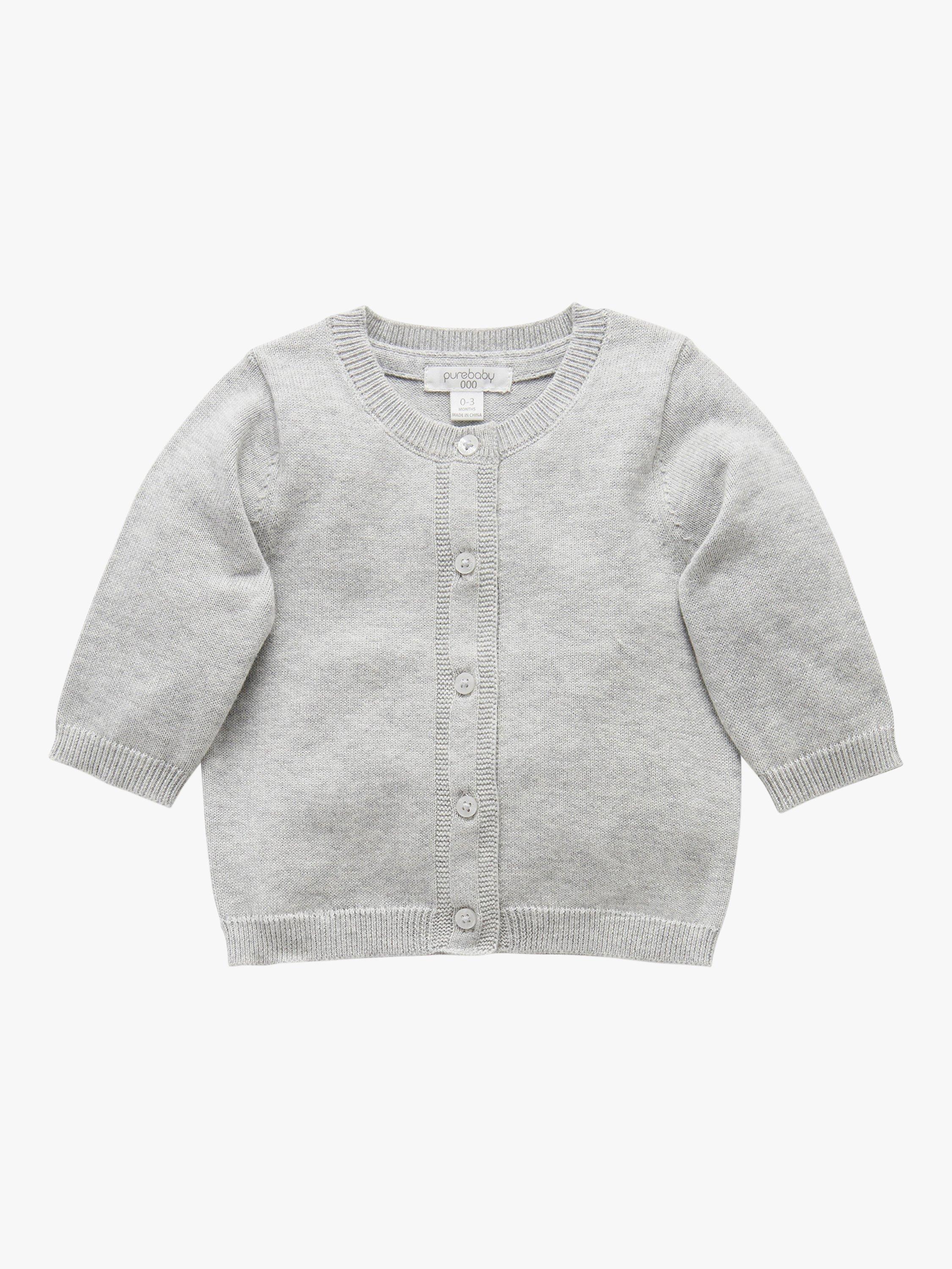 Product image 2 of 5, which shows Purebaby Organic Cotton Cardigan, Pale Grey Melange, 3-6 months