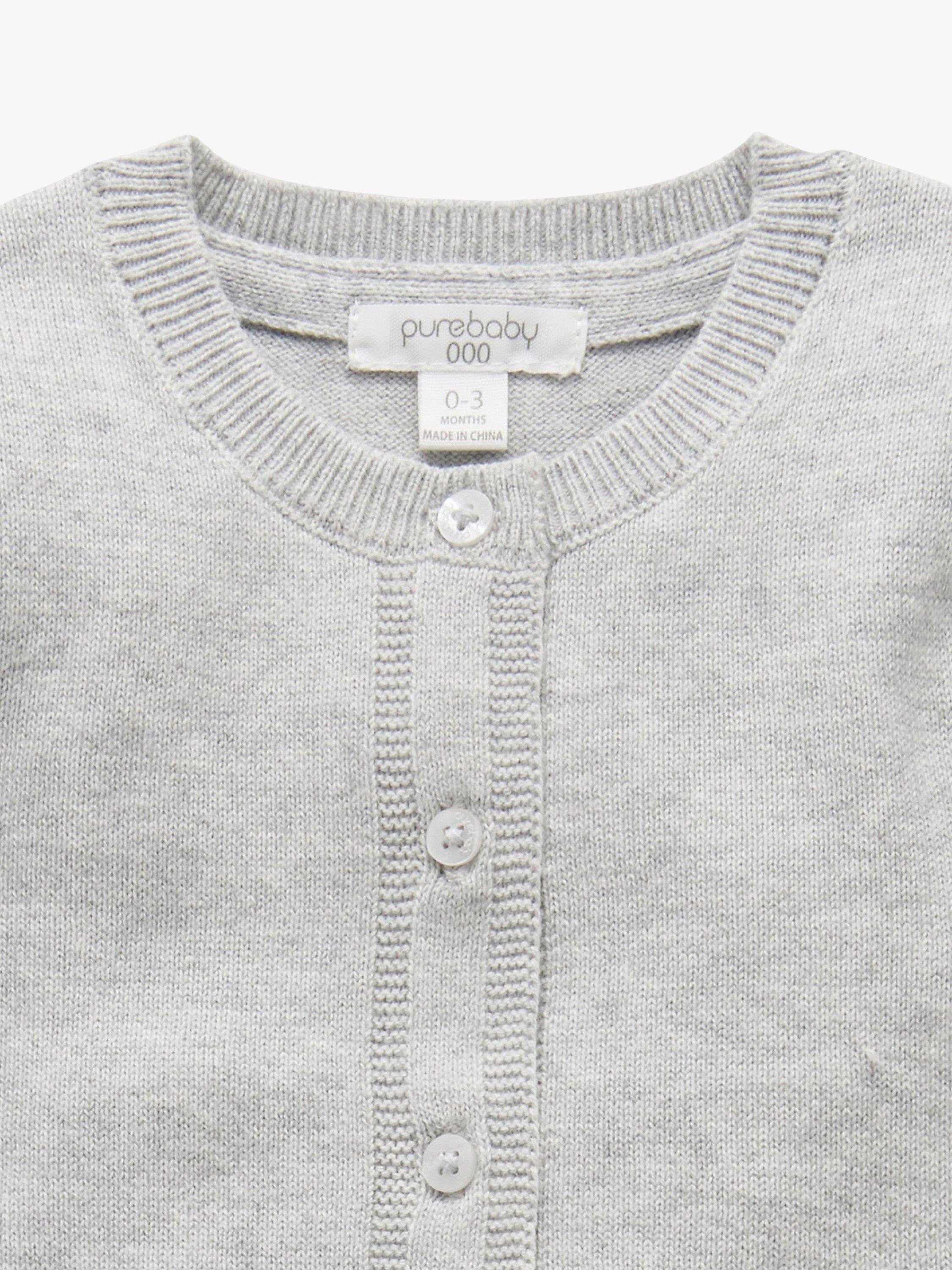 Product image 4 of 5, which shows Purebaby Organic Cotton Cardigan, Pale Grey Melange, 3-6 months